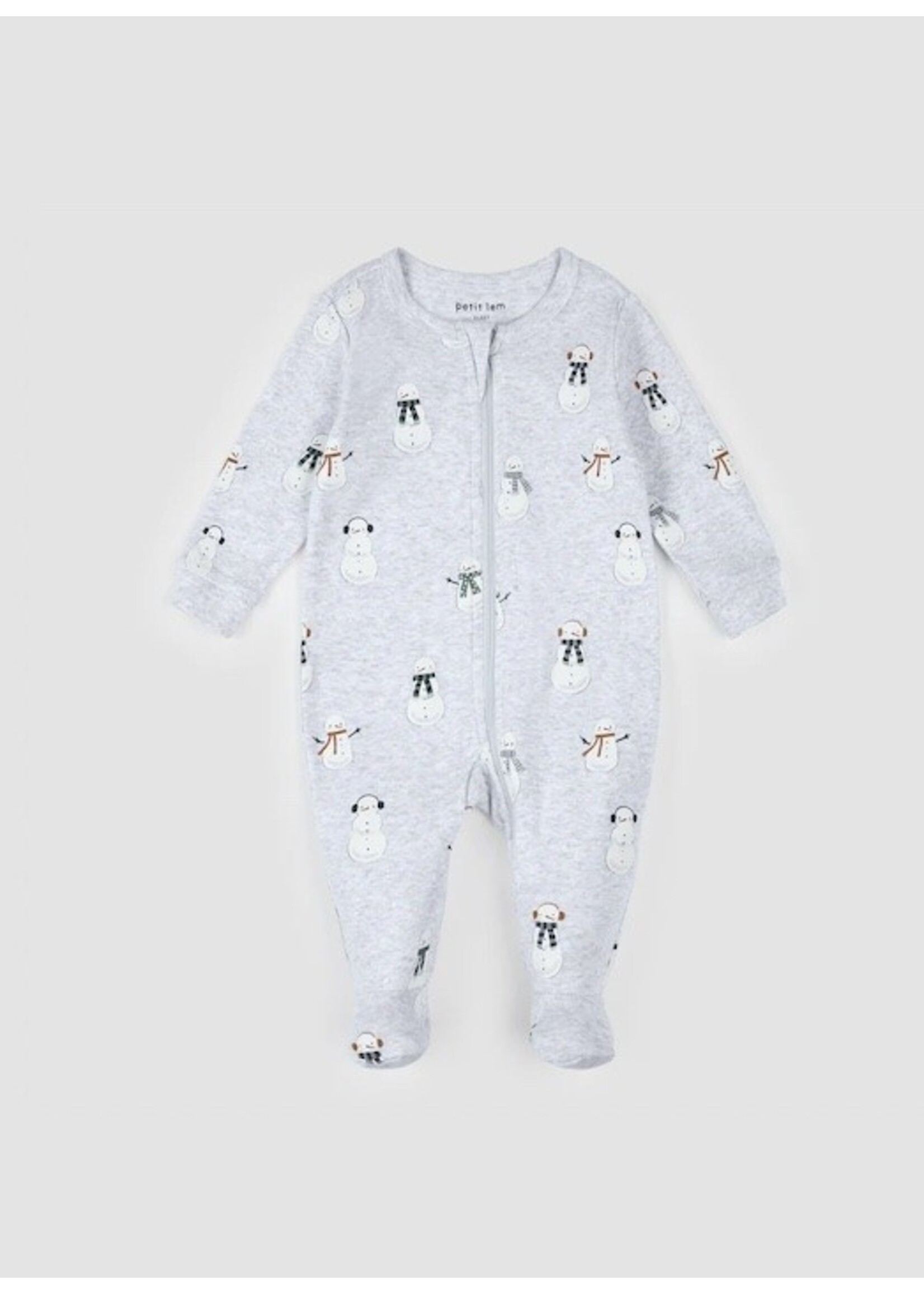 Petit Lem Petit Lem, Snowman Print Sleeper || Light Heather Grey
