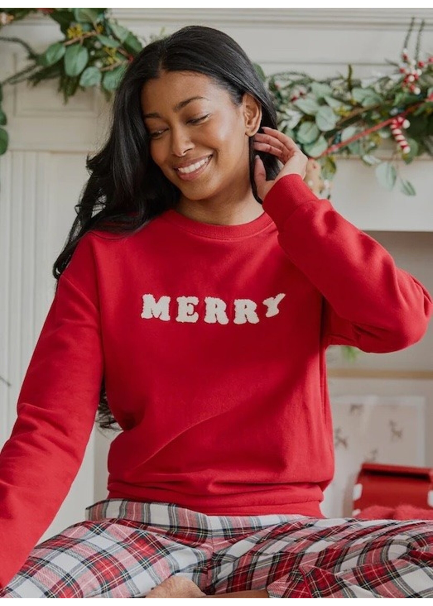 Petit Lem Petit Lem, Merry in White Chenille Fleece Women's Sweatshirt || Scarlet Red