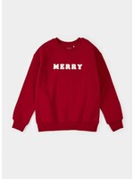 Petit Lem Petit Lem, Merry in White Chenille Fleece Sweatshirt || Scarlet Red