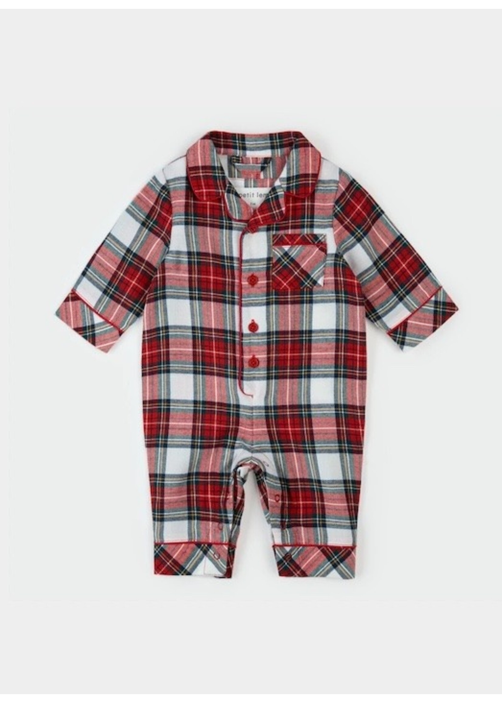 Petit Lem Petit Lem, Plaid Flannel Infant Romper || Red Tartan