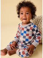 Tea Collection Tea Collection, Long Sleeve Snap Front Romper || Multicolored Checkerboard