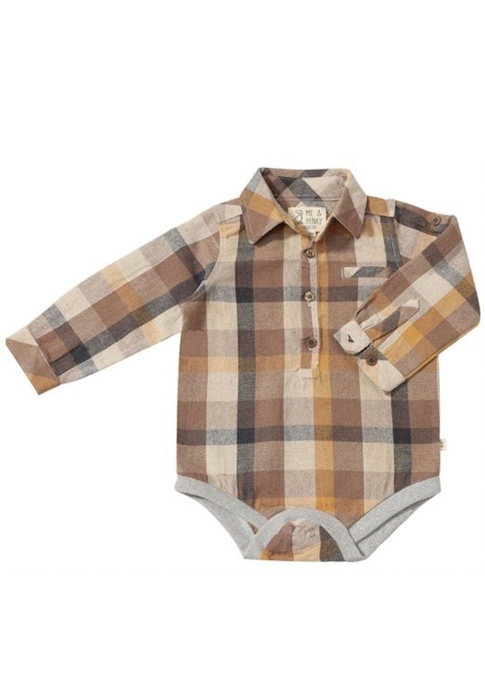 Me & Henry Me & Henry, JASPER Woven Onesie || Brown Madras