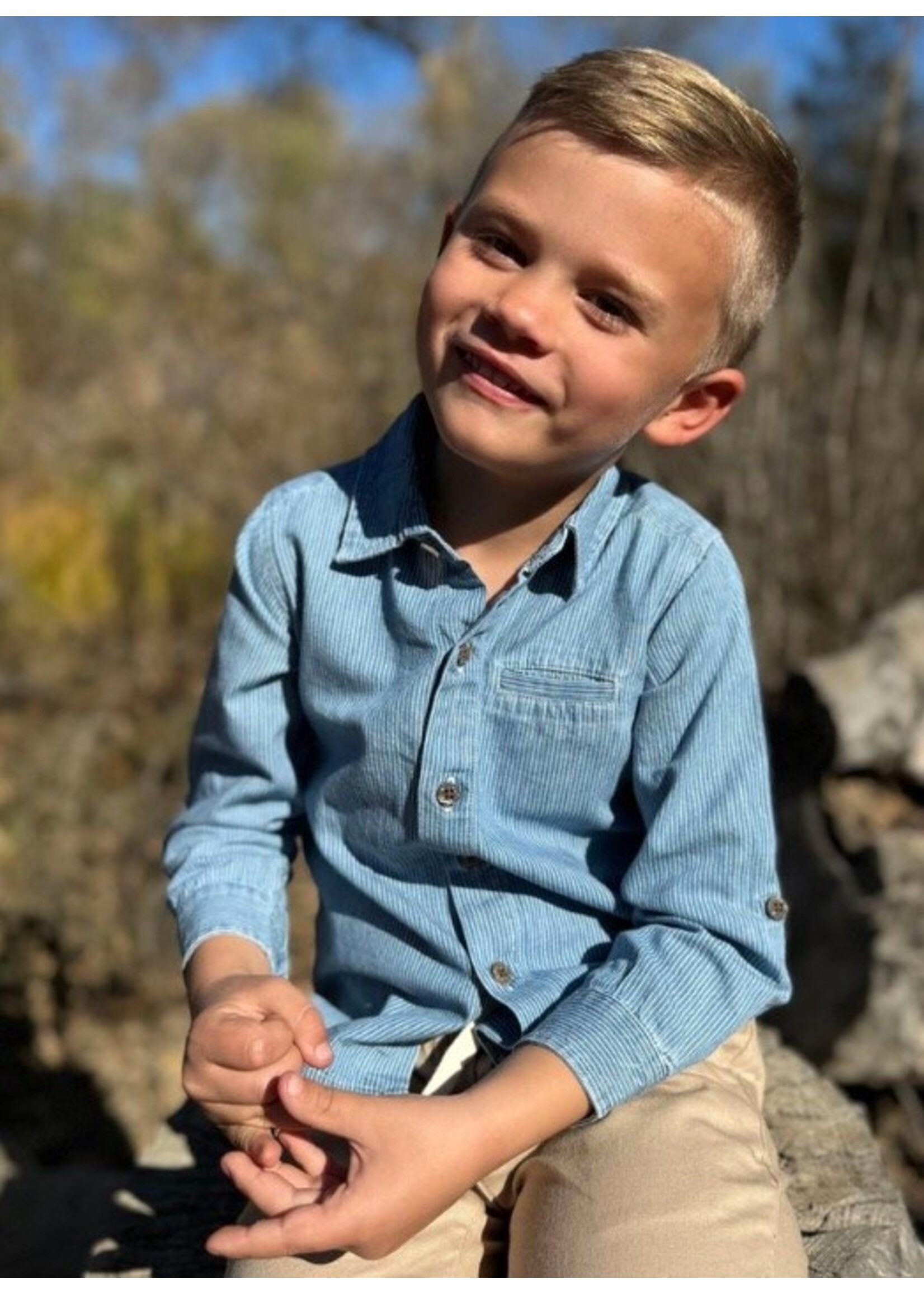 Me & Henry Me & Henry,  ATWOOD Woven Shirt || Denim / White Stripe
