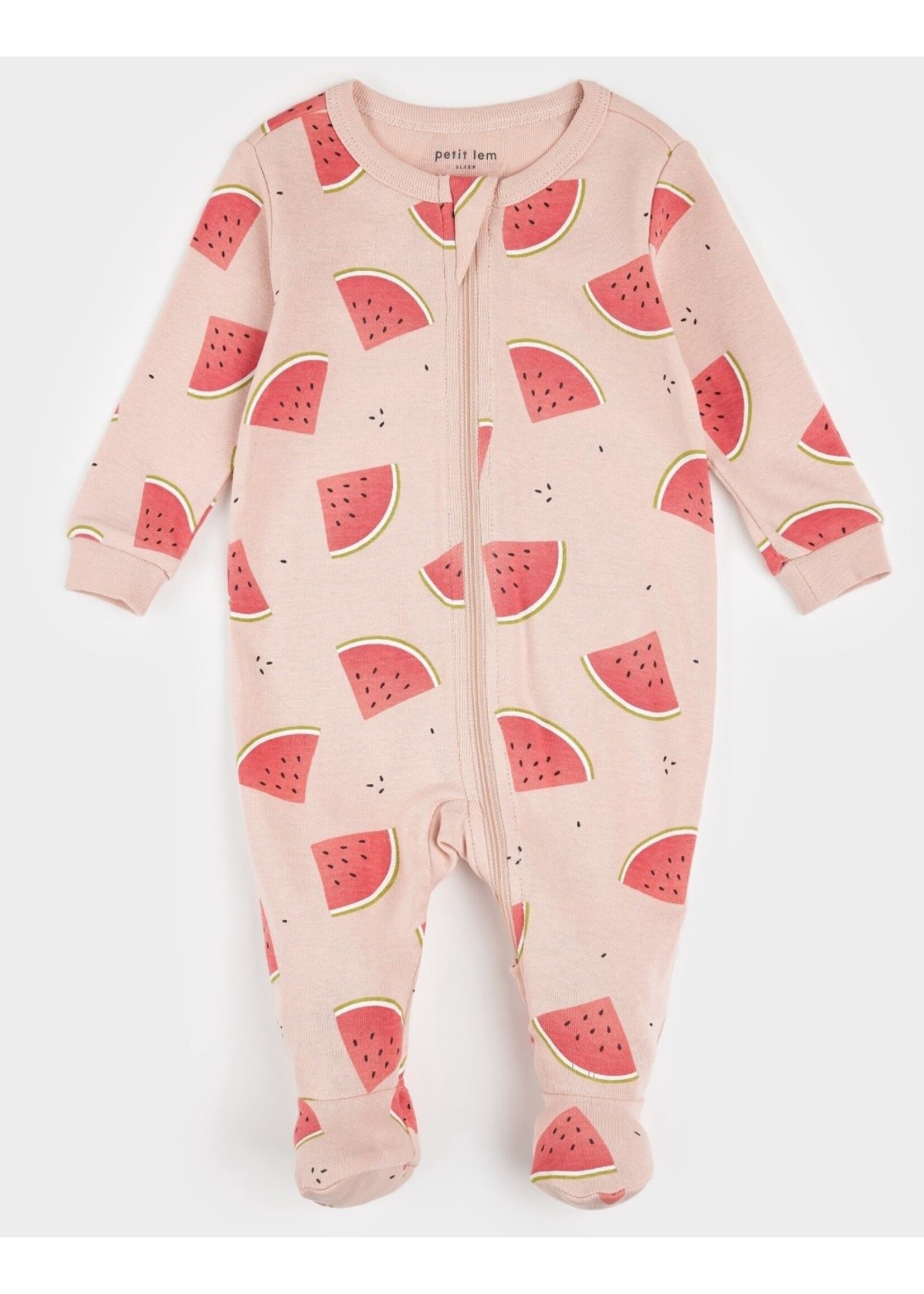Petit Lem Petit Lem, Watermelon Print on Peony Blush Sleeper || Pink
