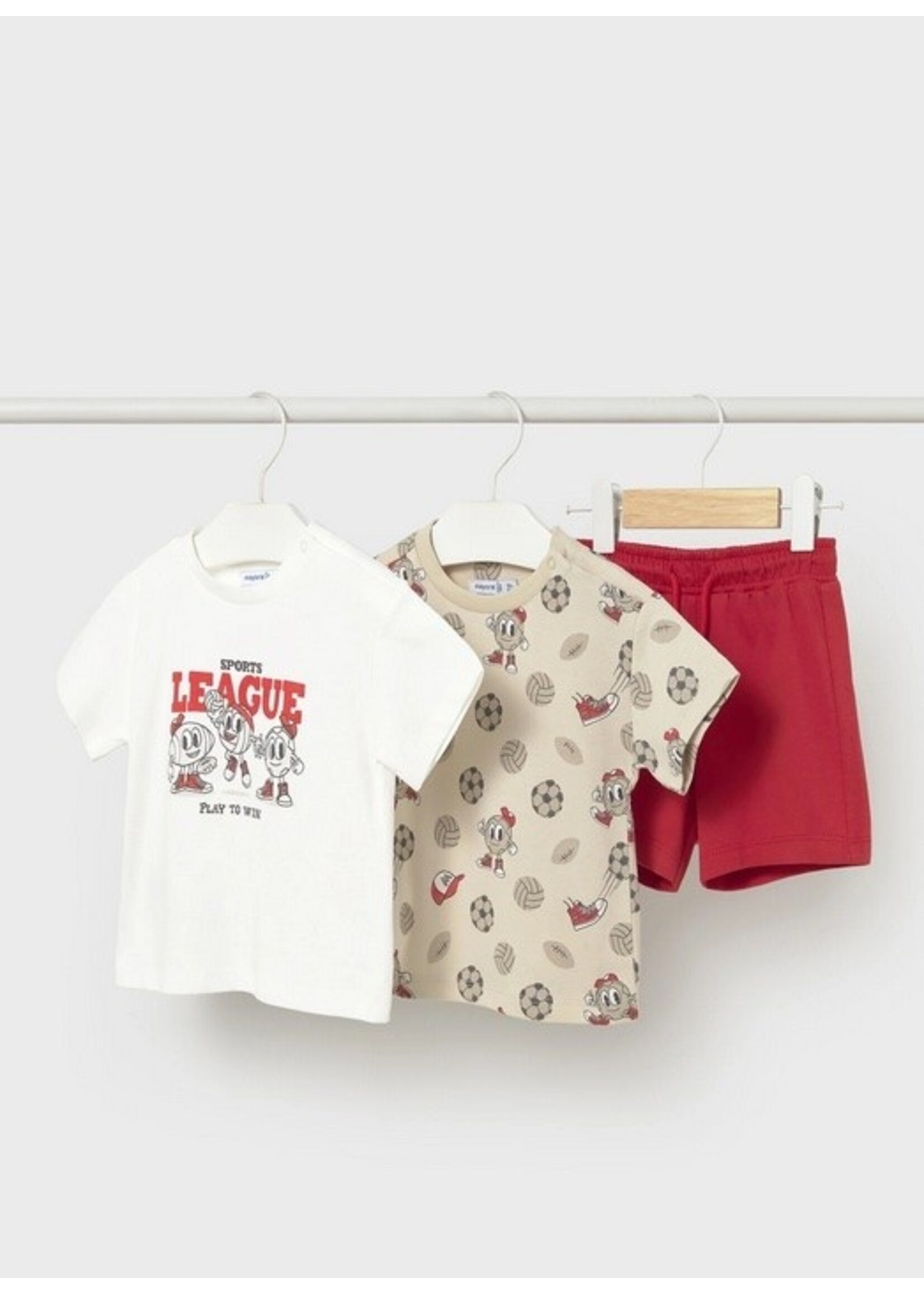 Mayoral Mayoral, Sport Print Knit Shirts and Shorts || Tomato