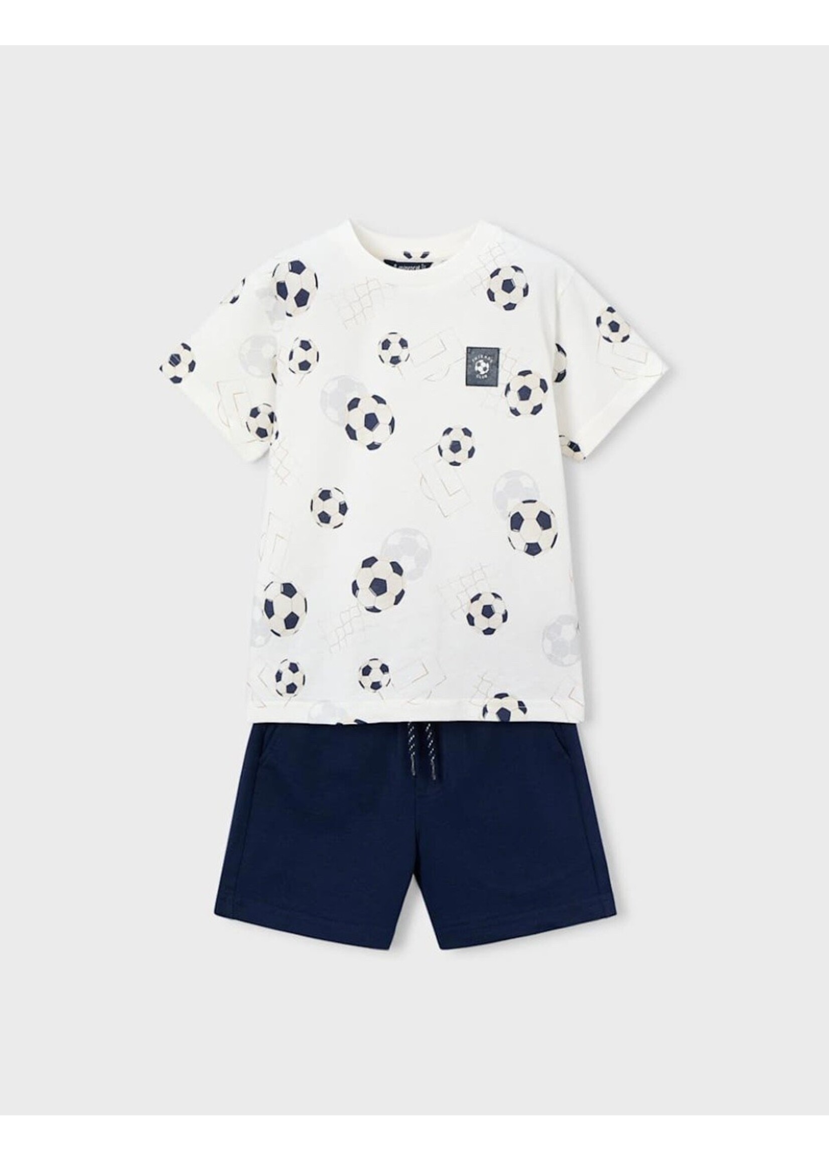Mayoral Mayoral, Boy Shorts and Soccer Printed T-shirt Set || Navy