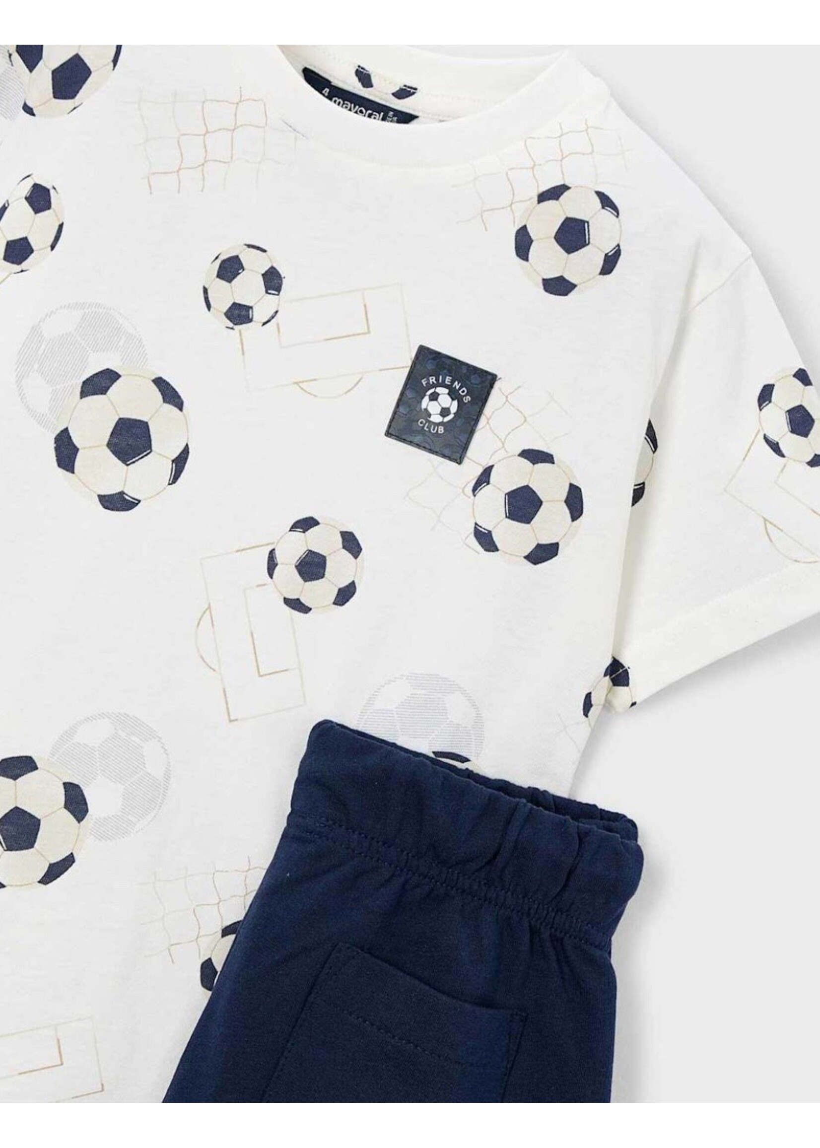 Mayoral Mayoral, Boy Shorts and Soccer Printed T-shirt Set || Navy