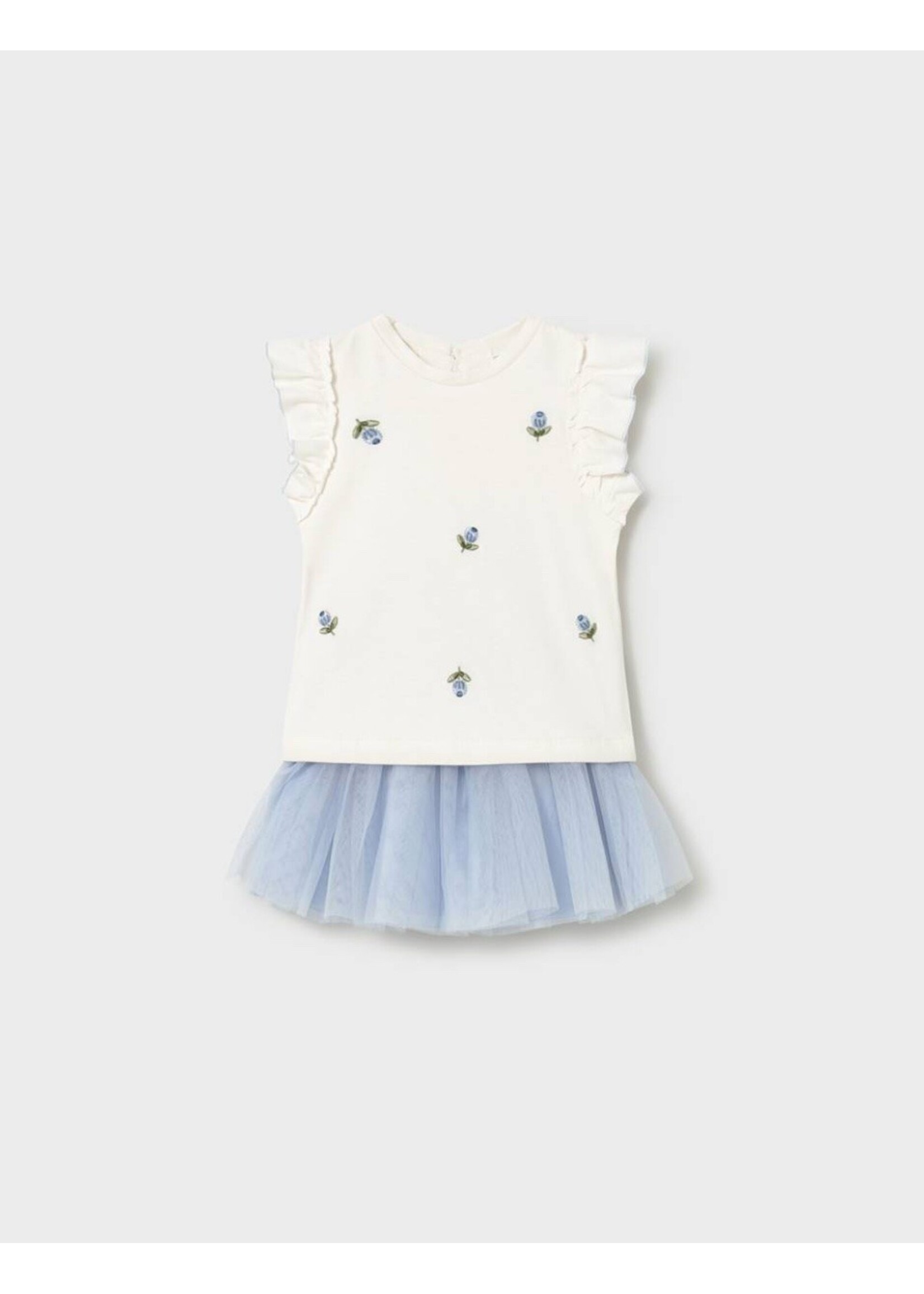 Mayoral Mayoral, Baby Tulle Skirt and Ruffled T-shirt Set || Sky