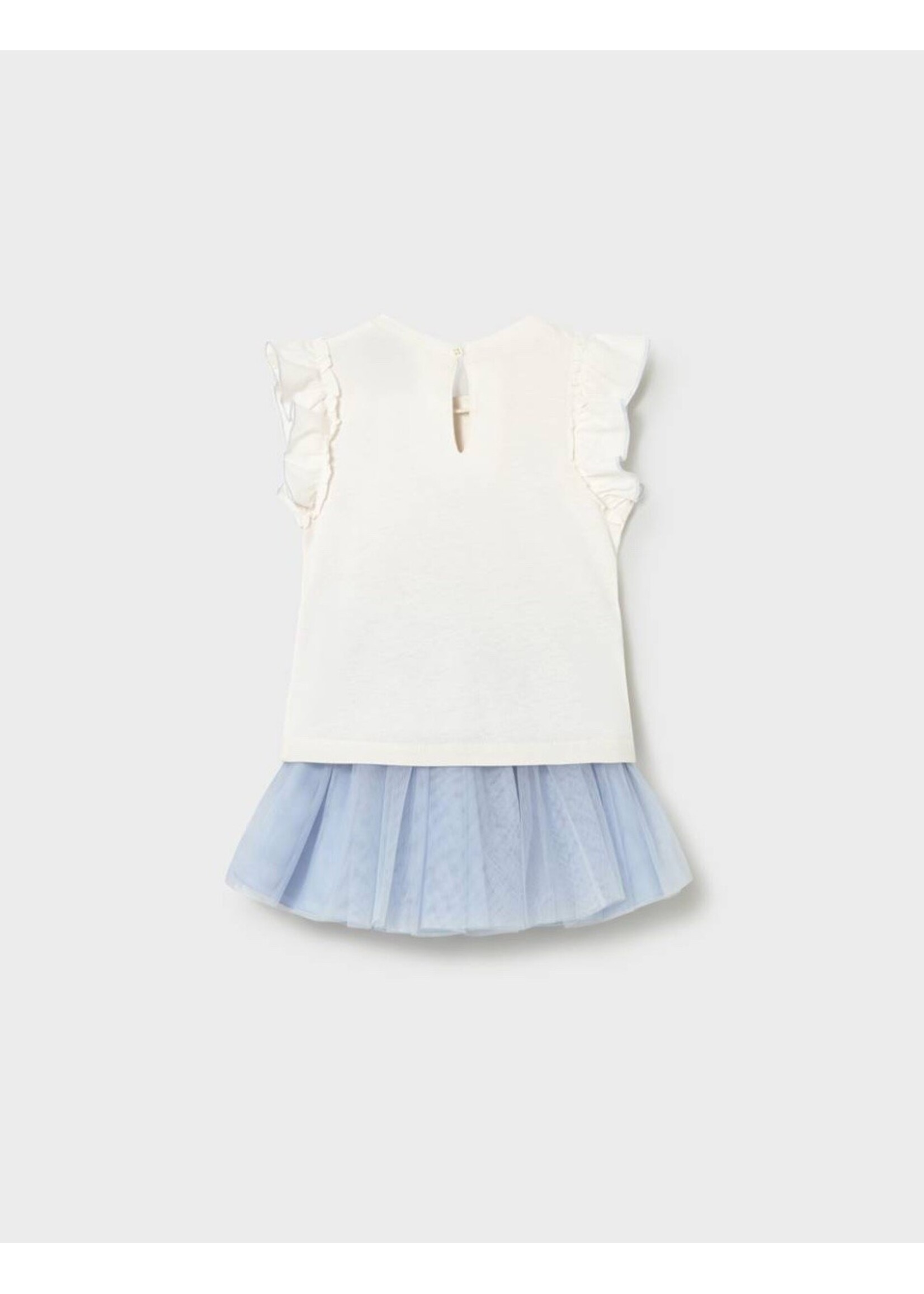 Mayoral Mayoral, Baby Tulle Skirt and Ruffled T-shirt Set || Sky