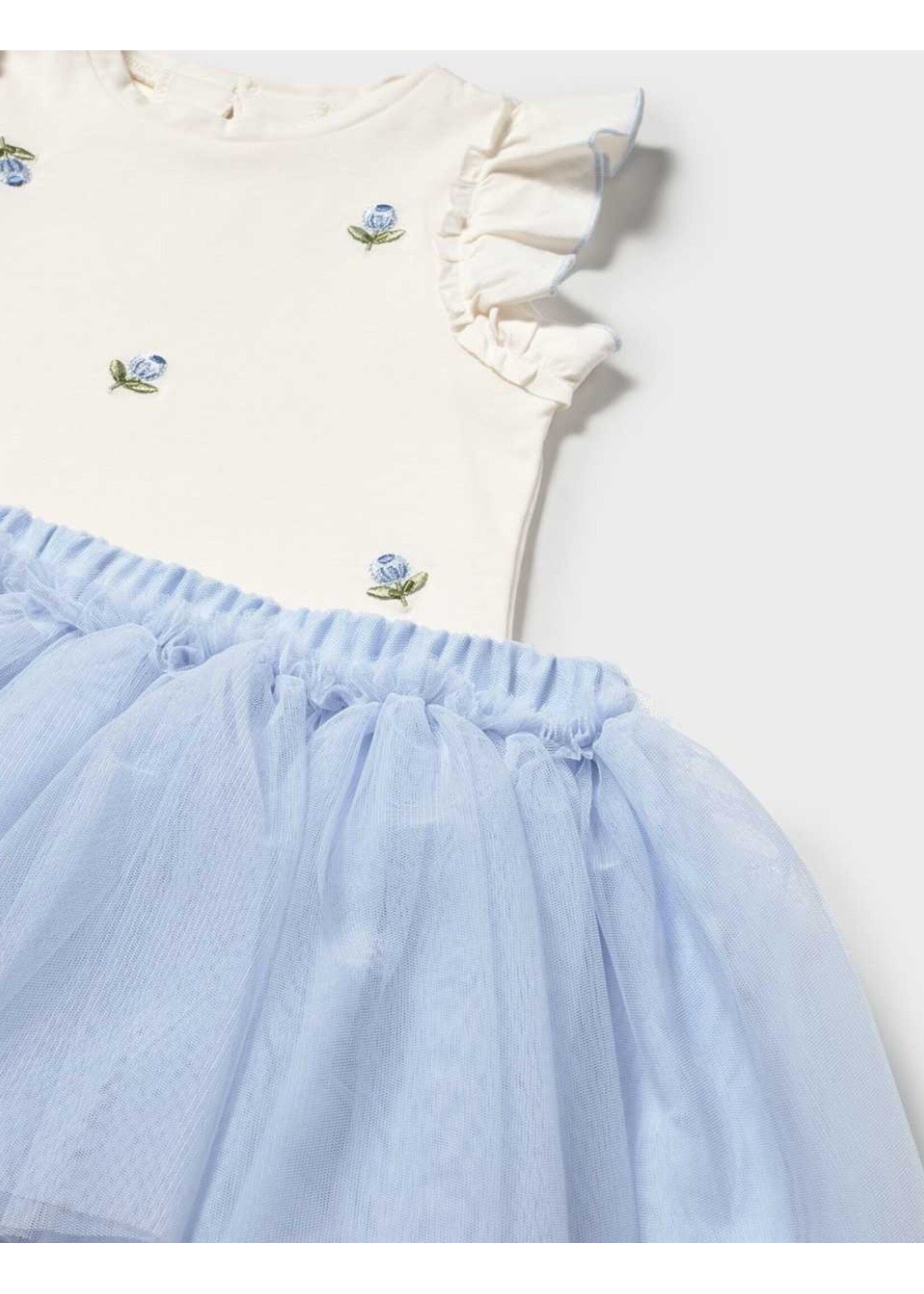 Mayoral Mayoral, Baby Tulle Skirt and Ruffled T-shirt Set || Sky