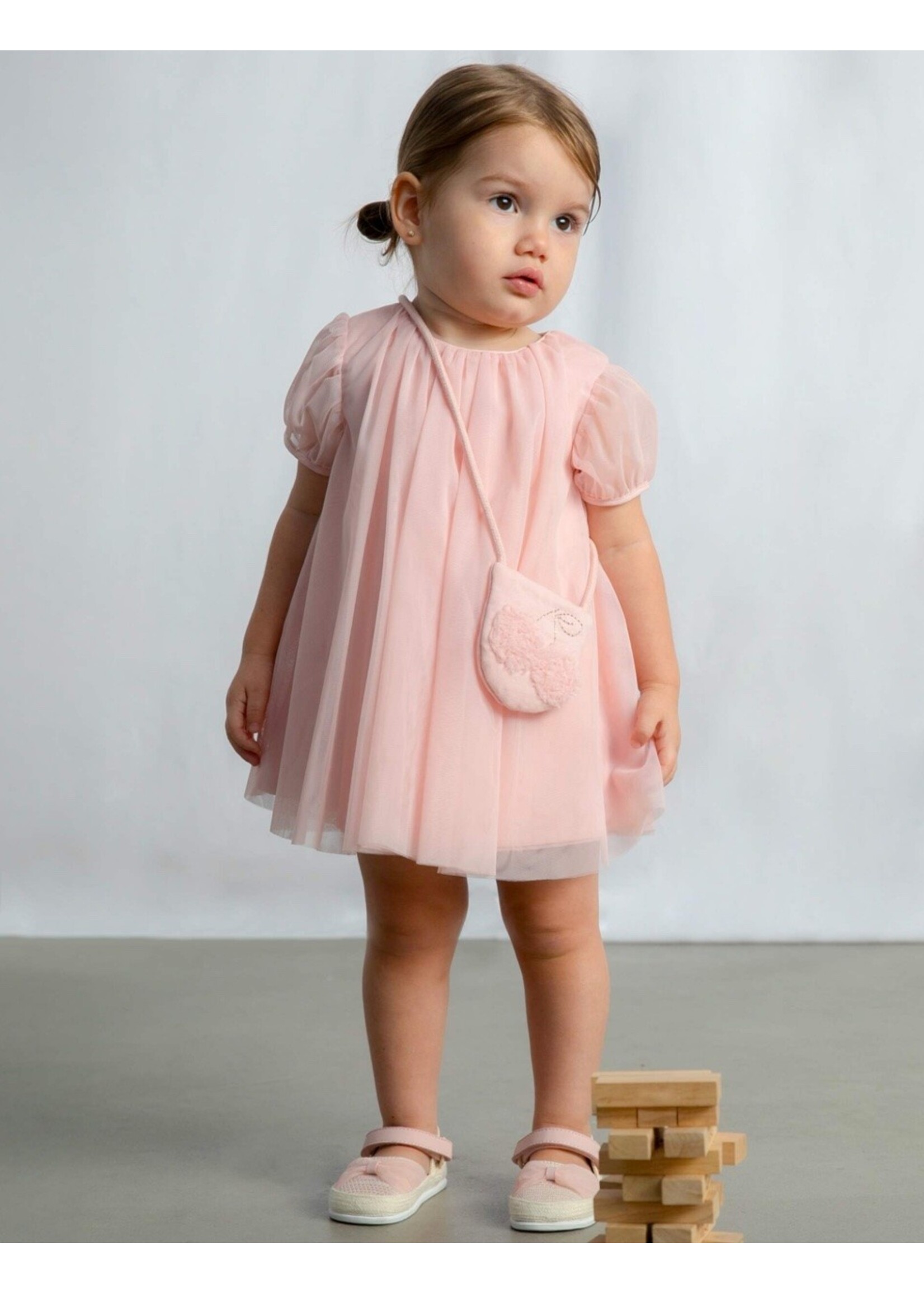 Mayoral Mayoral, Baby Tulle Dress with Crossbody Bag || Peony