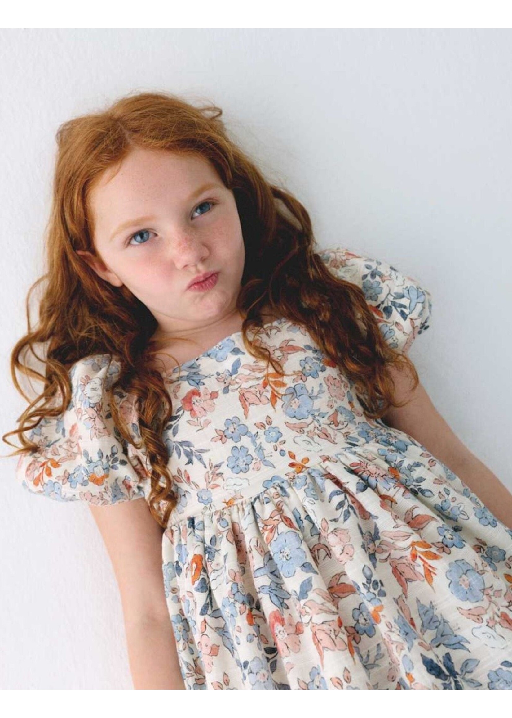 Mayoral Mayoral, Girl Puff Sleeve Floral Dress || Salmon