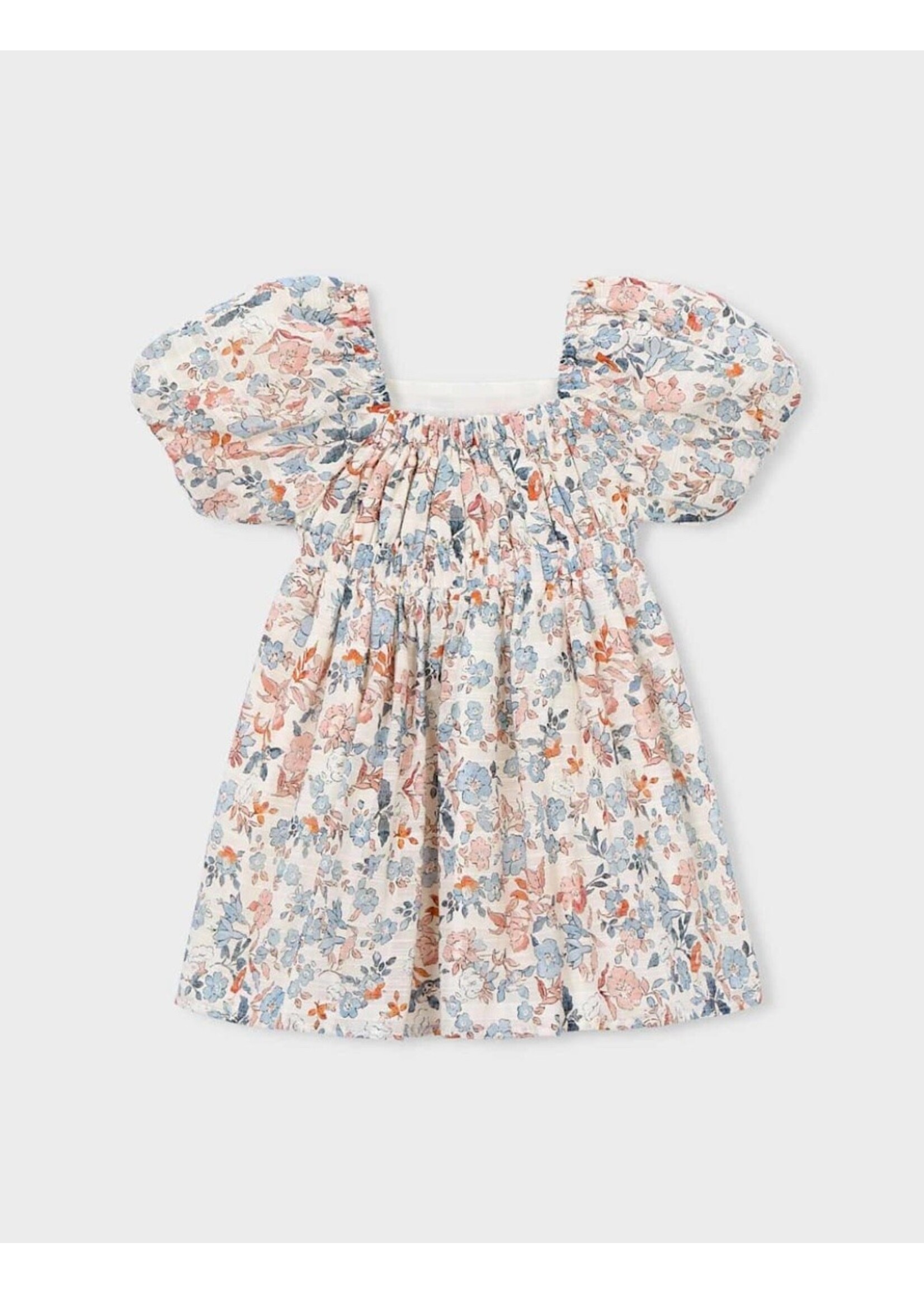 Mayoral Mayoral, Girl Puff Sleeve Floral Dress || Salmon