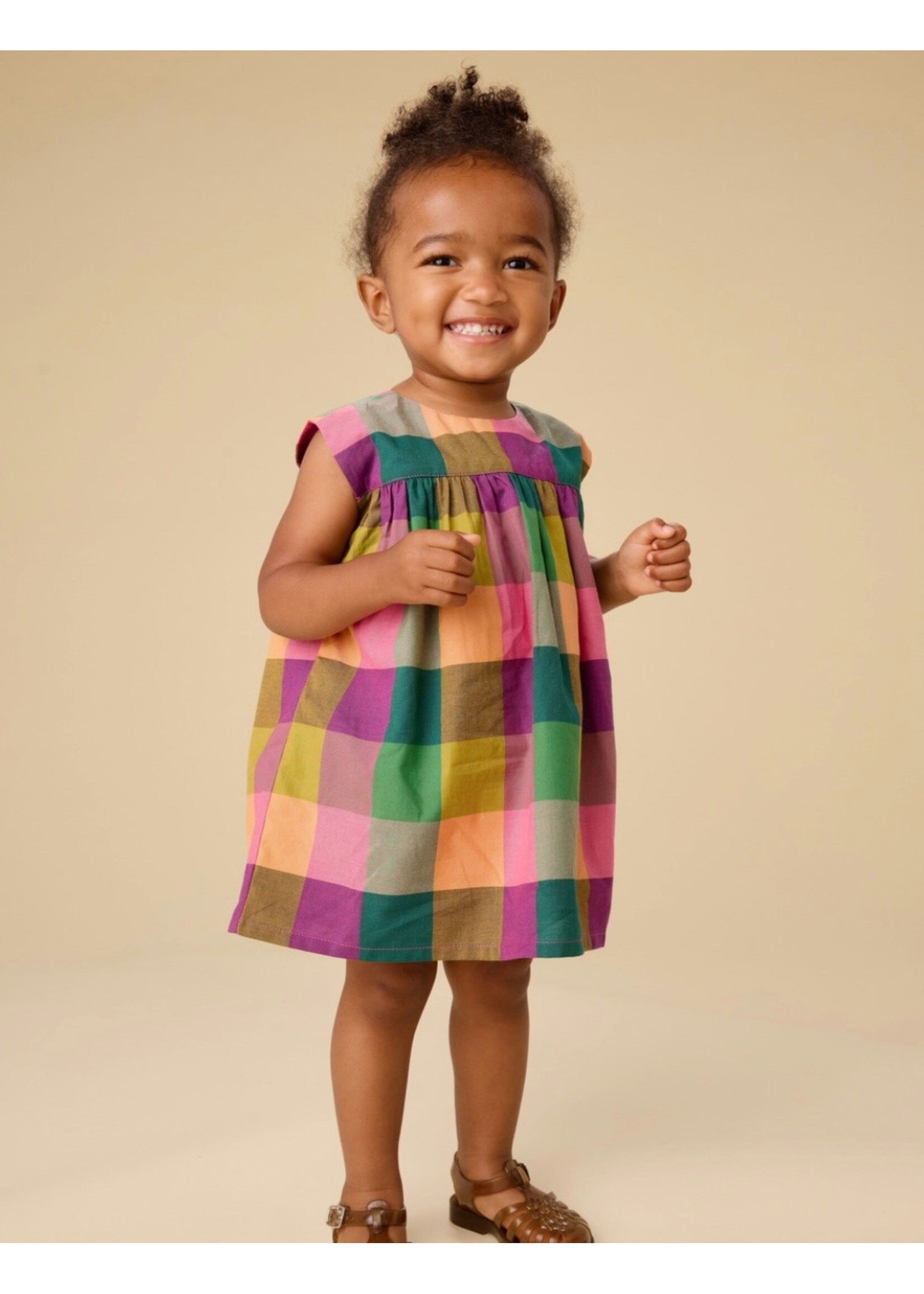 Tea Collection Tea Collection,  Printed Empire Baby Dress Set || Barcelona Plaid