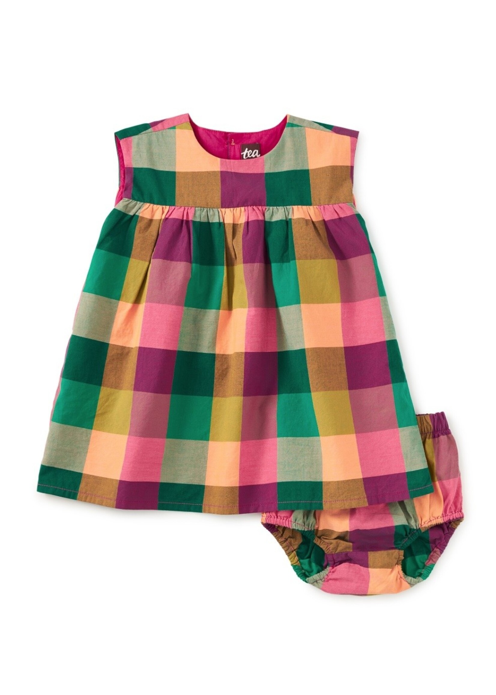 Tea Collection Tea Collection,  Printed Empire Baby Dress Set || Barcelona Plaid