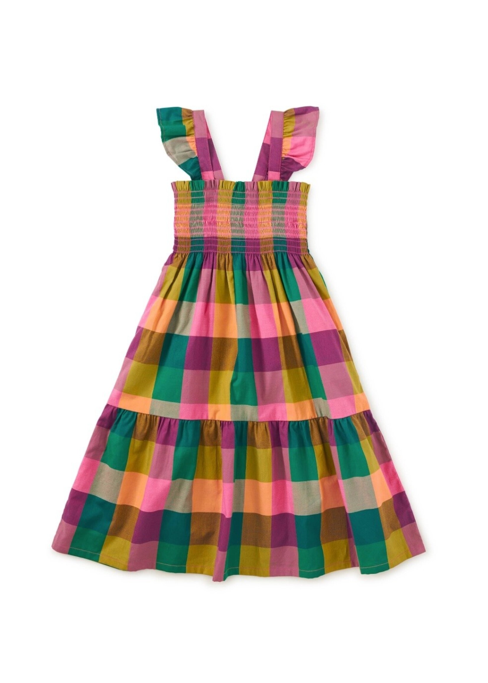 Tea Collection Tea Collection,  Smocked Flutter Sleeve Dress || Barcelona Plaid