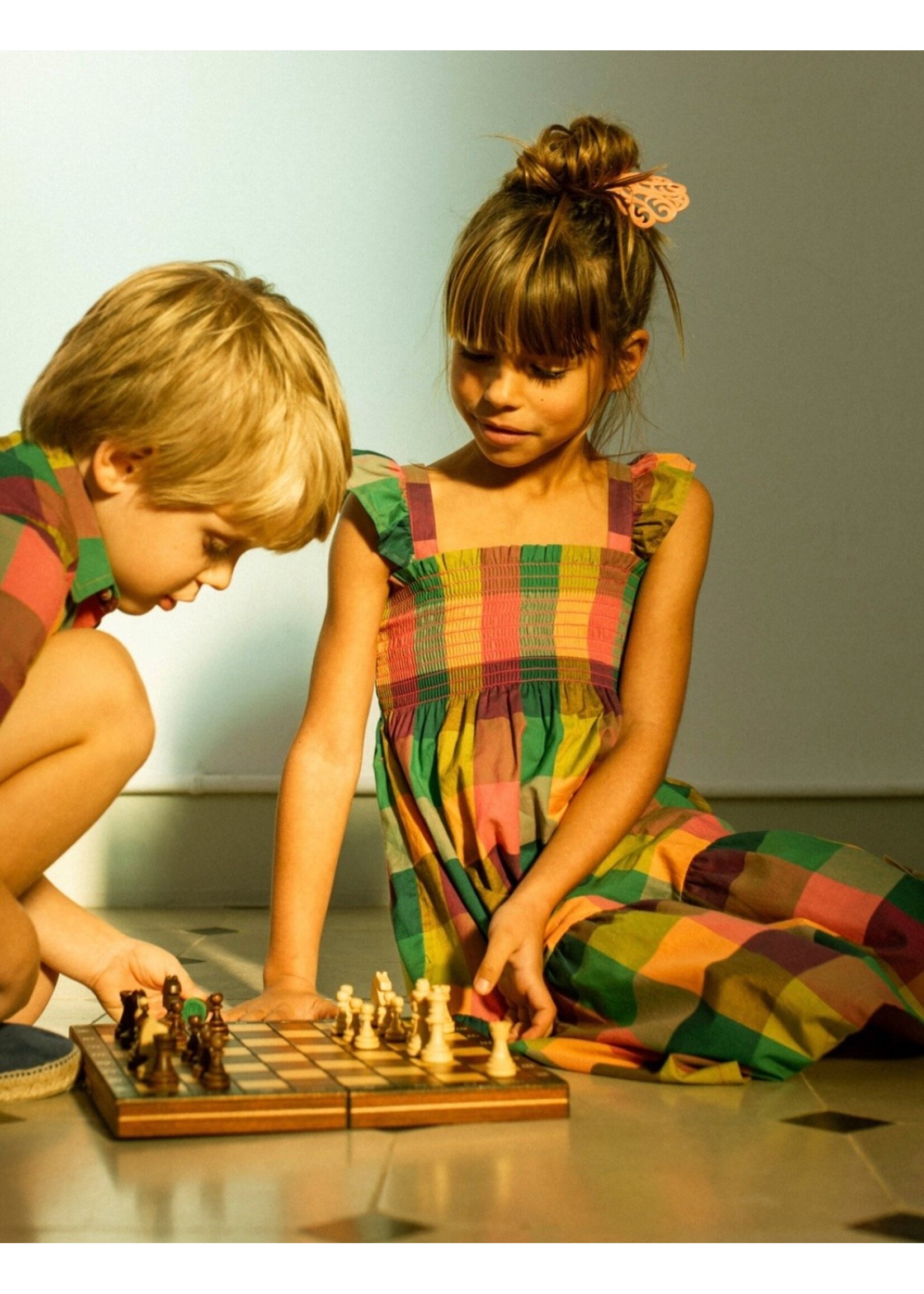 Tea Collection Tea Collection,  Smocked Flutter Sleeve Dress || Barcelona Plaid