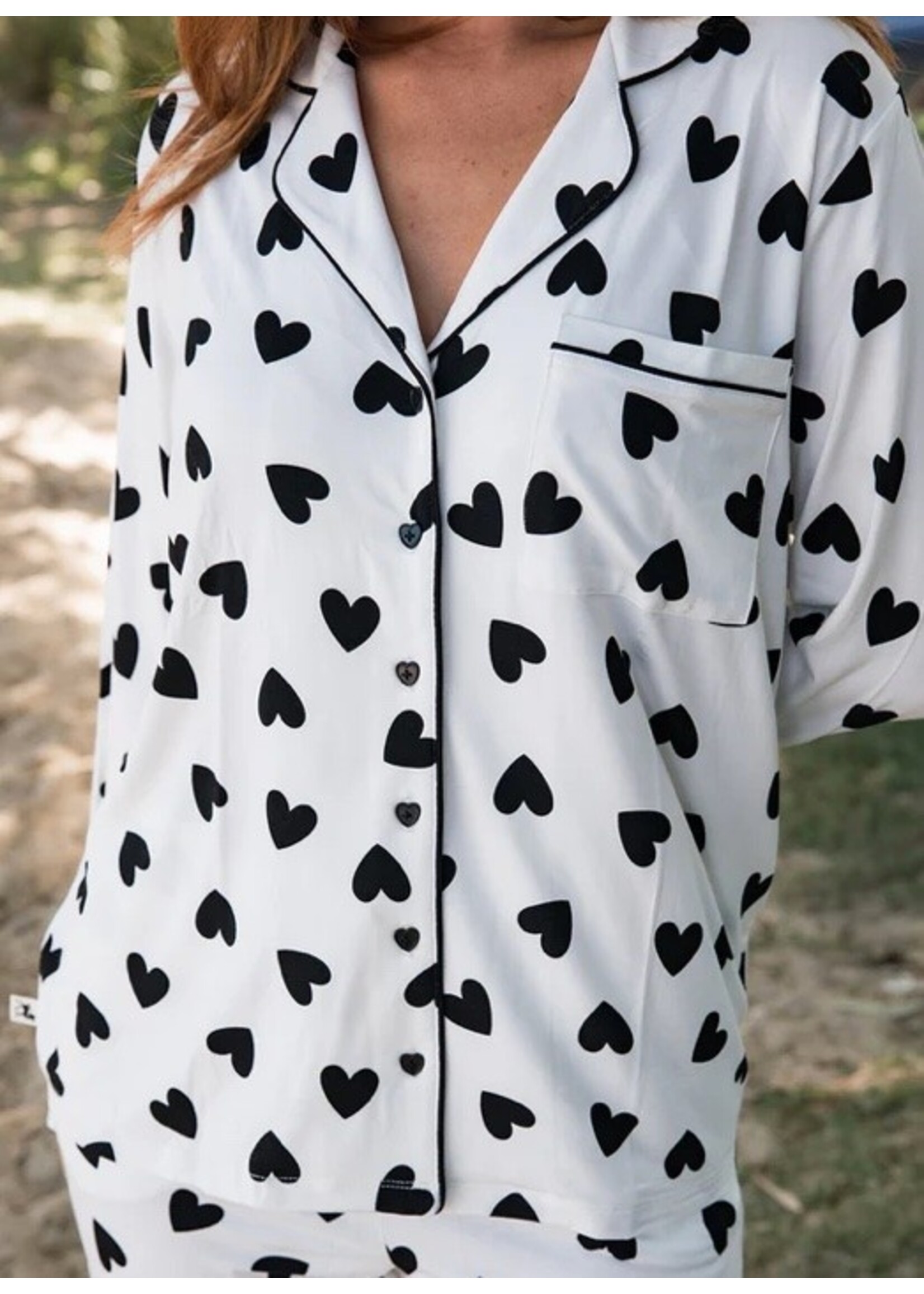 Bambie and Birdie Bambie and Birdie, Ladies Collared Set || Black Hearts