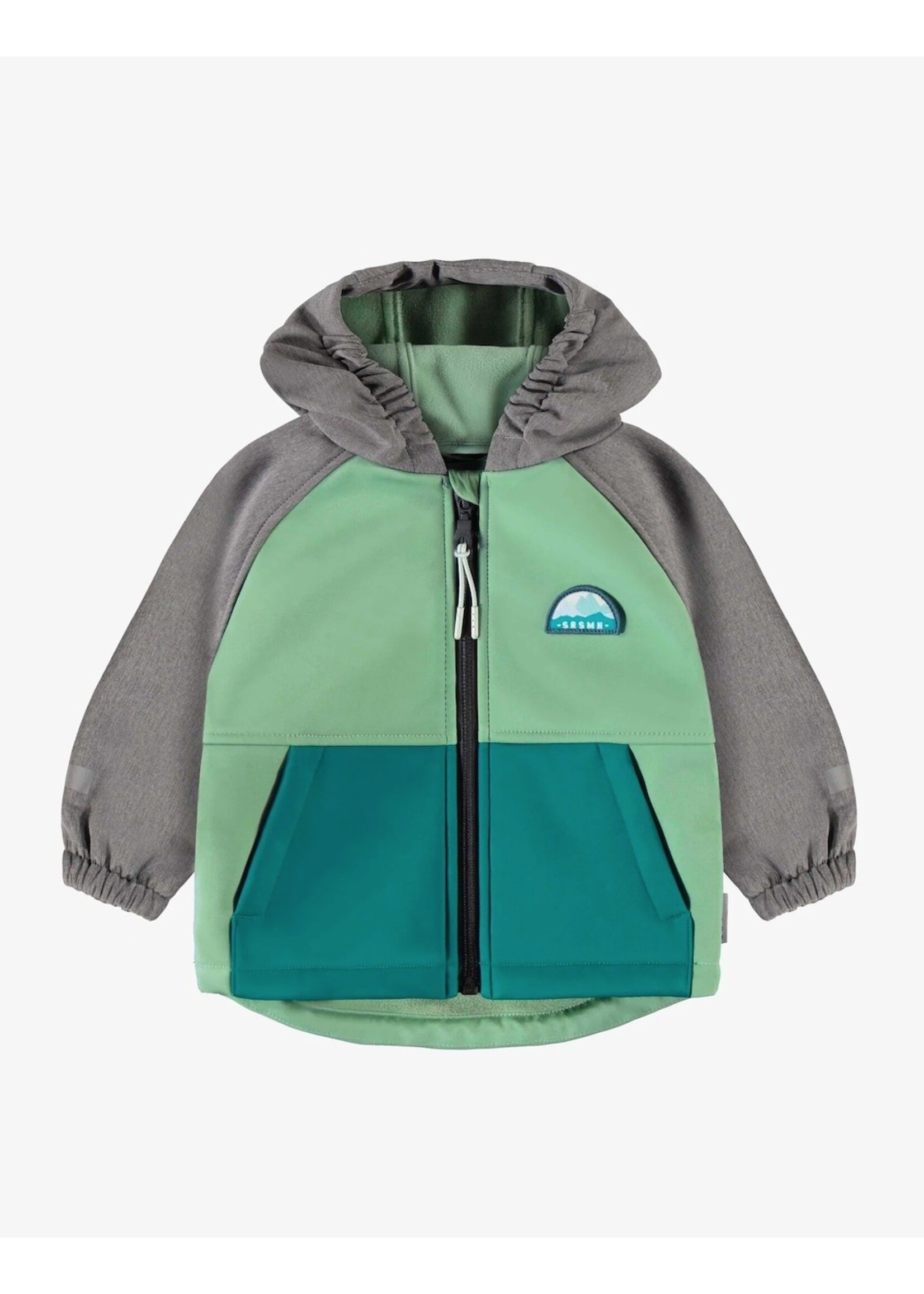 Souris Mini Souris Mini, Soft Shell Hooded Coat || Green, Turquoise & Grey