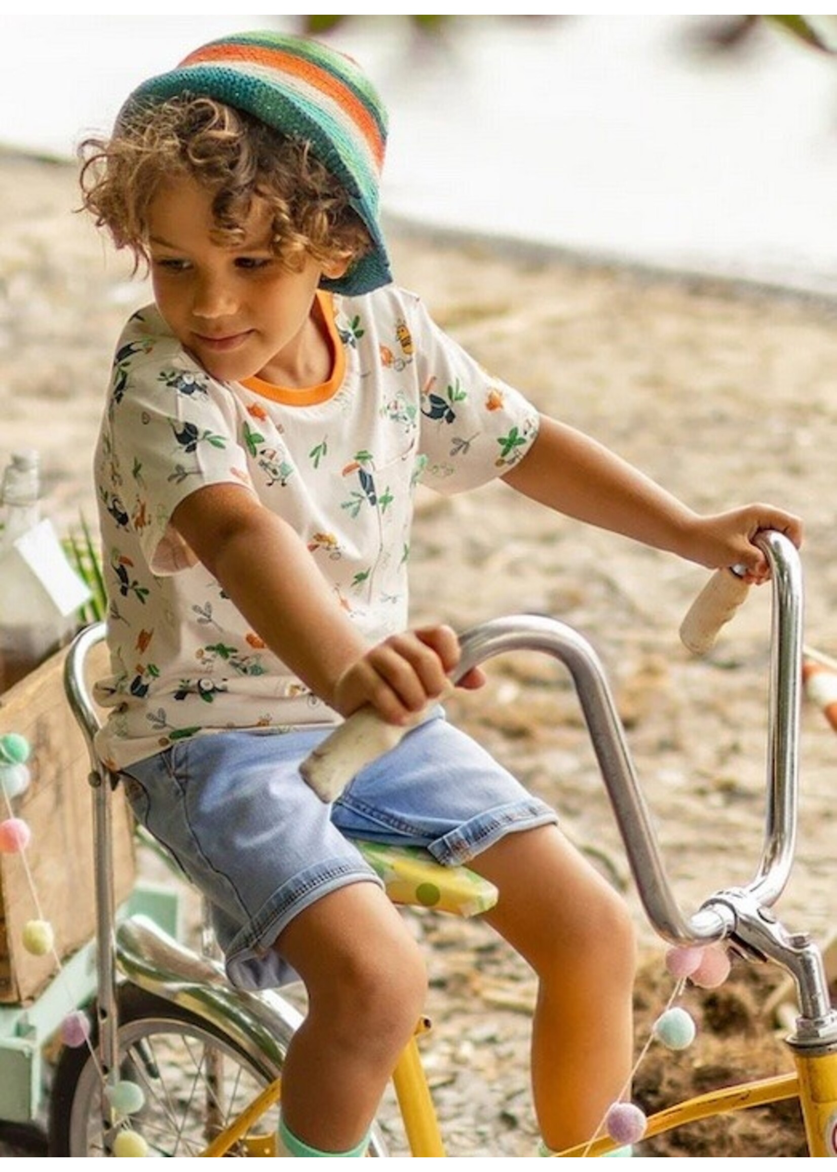 Souris Mini Souris Mini, Tropical Bird Print T-shirt || Beige