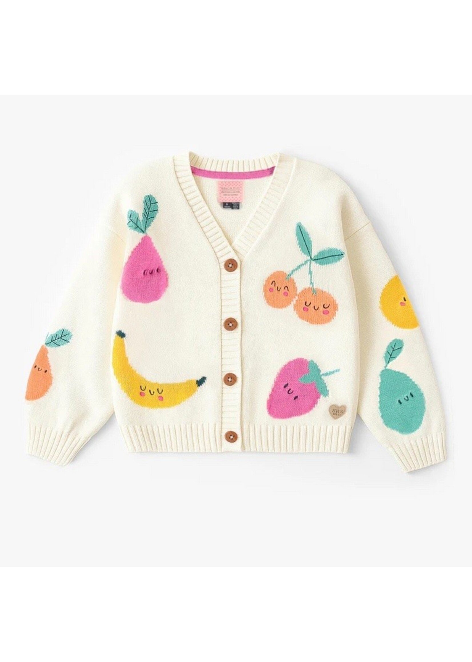 Souris Mini Souris Mini, Fruit Patterned Knit Cardigan || Cream