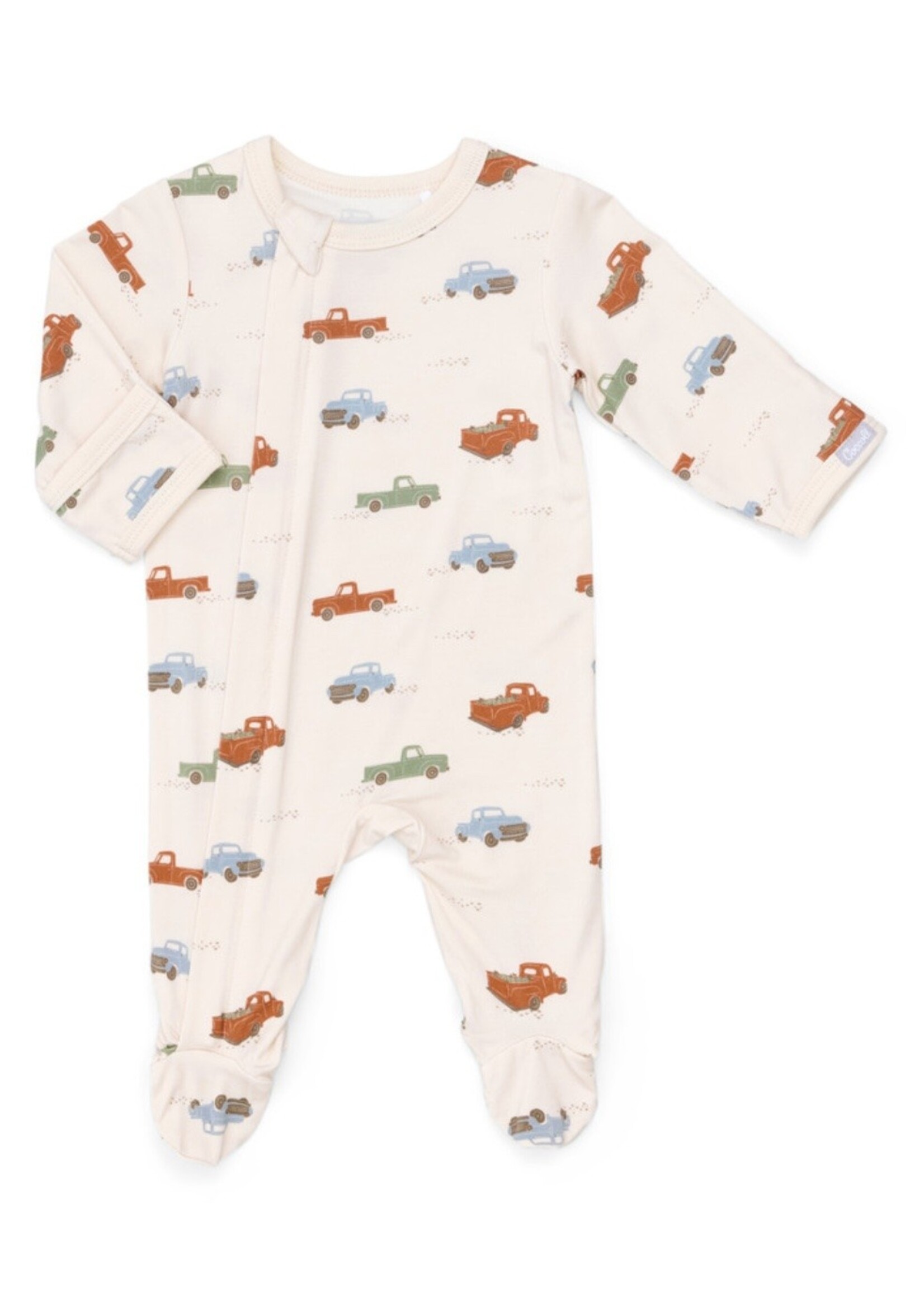 Coccoli Coccoli Infant, Truck Print Modal Zipper Footie || Whisper