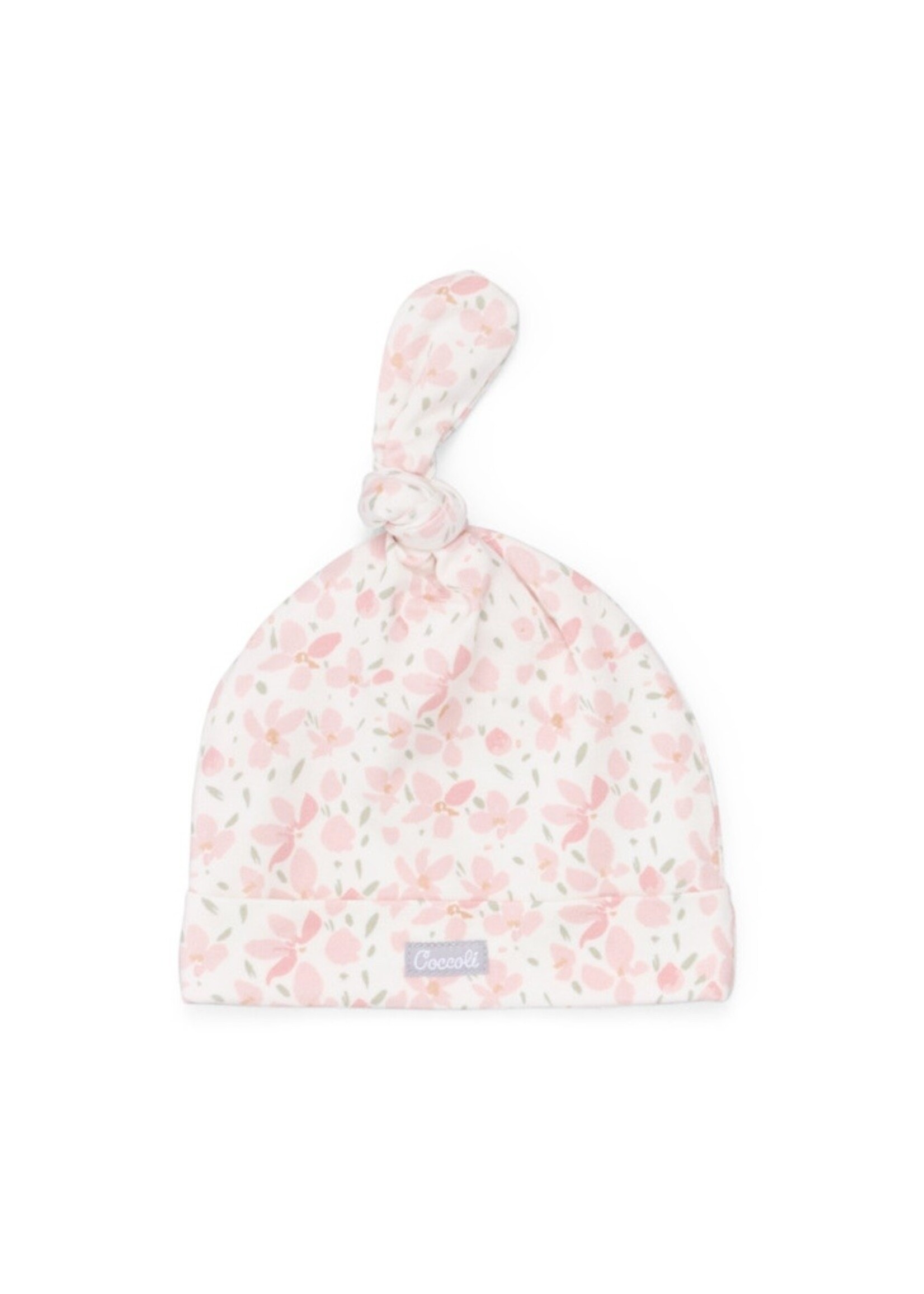 Coccoli Coccoli, Girls Pink Floral Print Modal Knott Cap || Cream