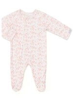 Coccoli Coccoli, Girl Pink Floral Print Modal Zipper Footie || Cream