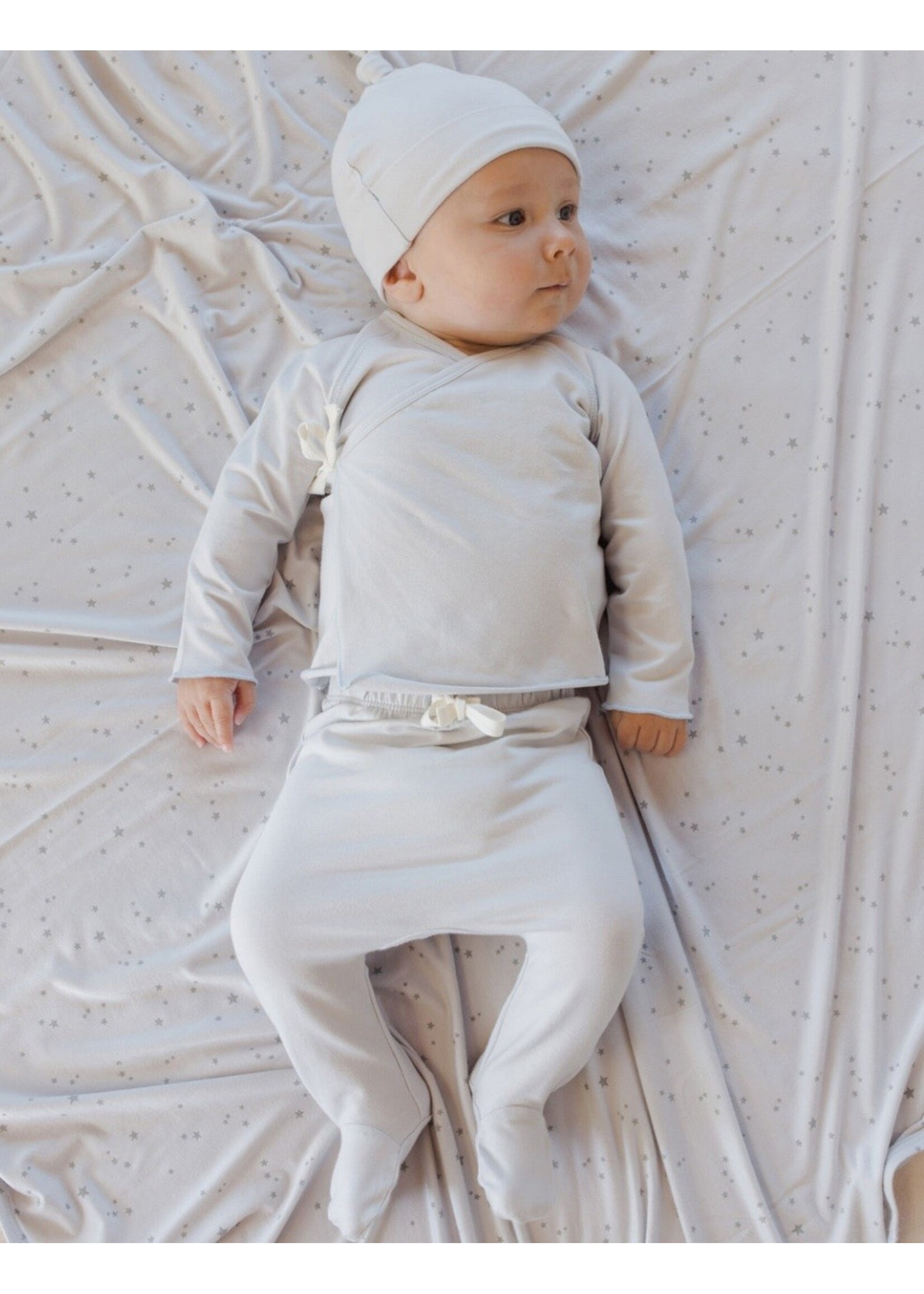 Quincy Mae Quincy Mae, Wrap Top + Footed Pant Set || Fog