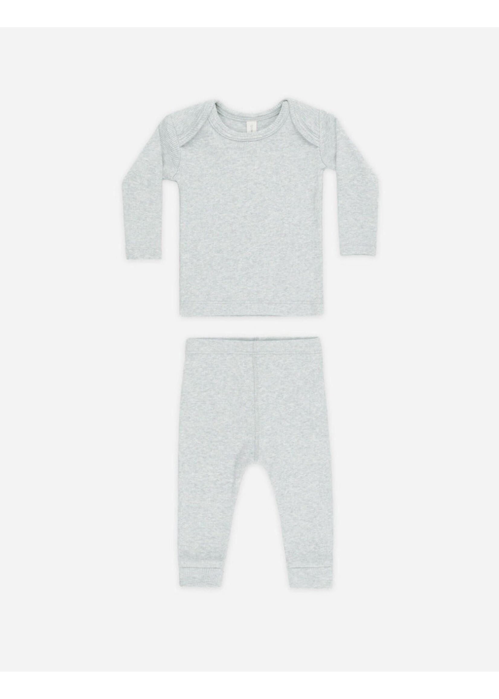 Quincy Mae Quincy Mae, Ribbed Tee And Legging Set || Dusty Blue