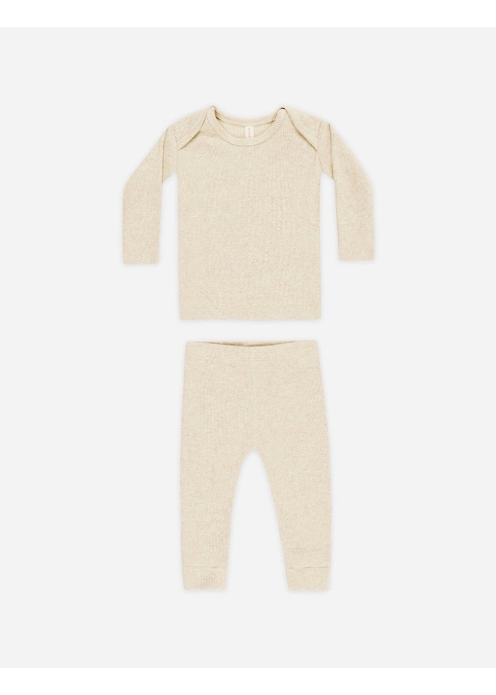 Quincy Mae Quincy Mae, Ribbed Tee And Legging Set || Oatmeal