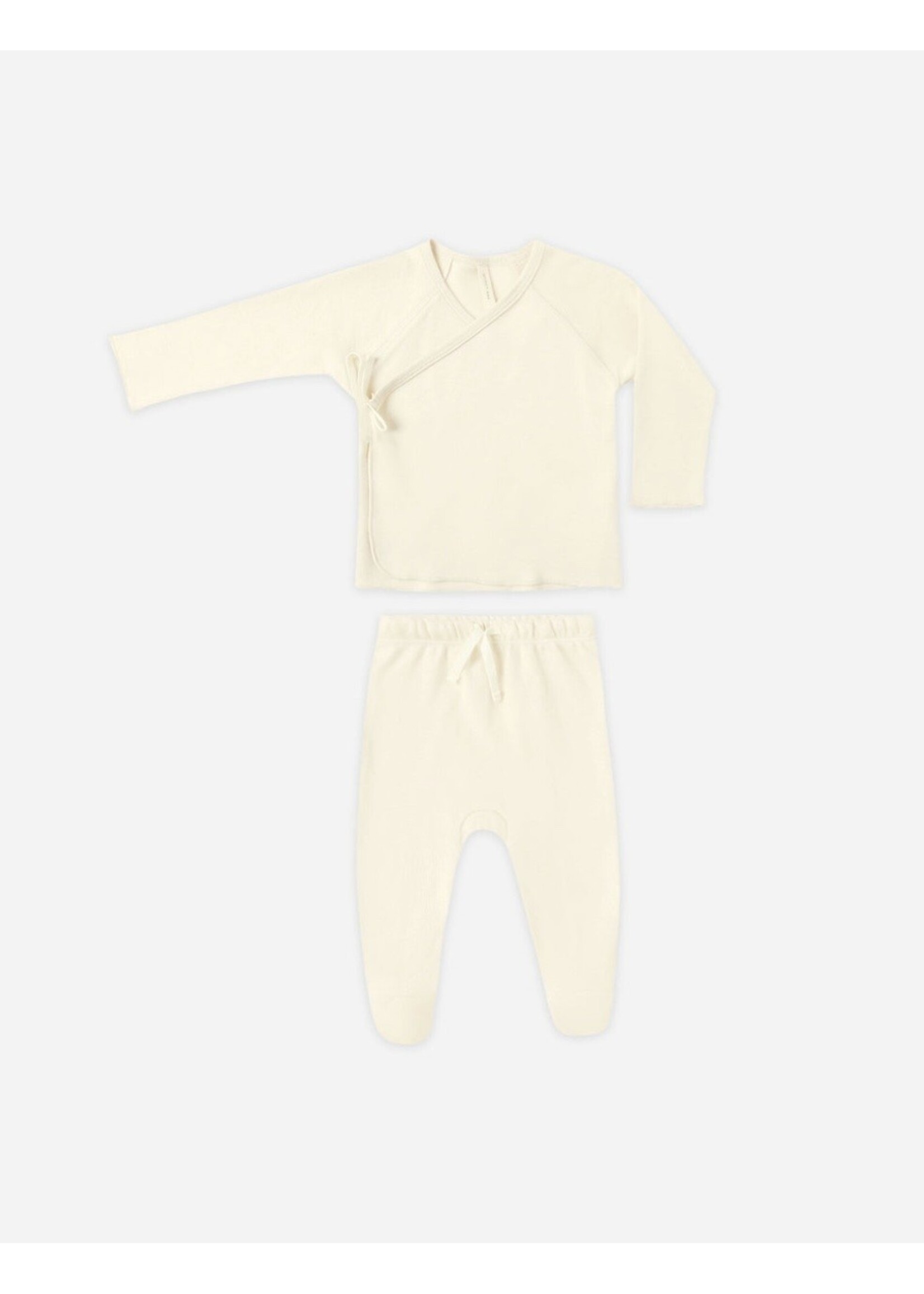 Quincy Mae Quincy Mae, Wrap Top + Footed Pant Set || Ivory