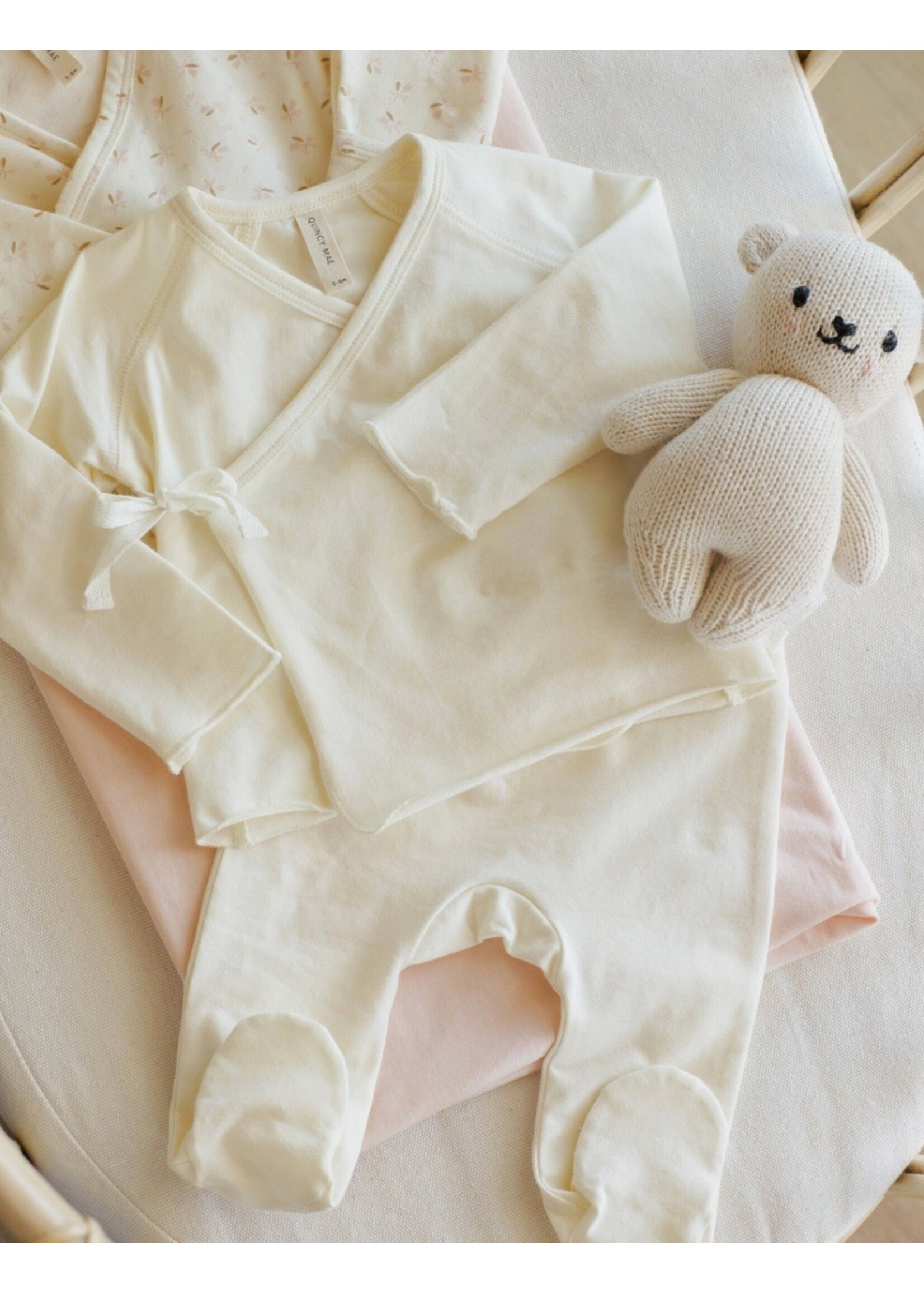 Quincy Mae Quincy Mae, Wrap Top + Footed Pant Set || Ivory