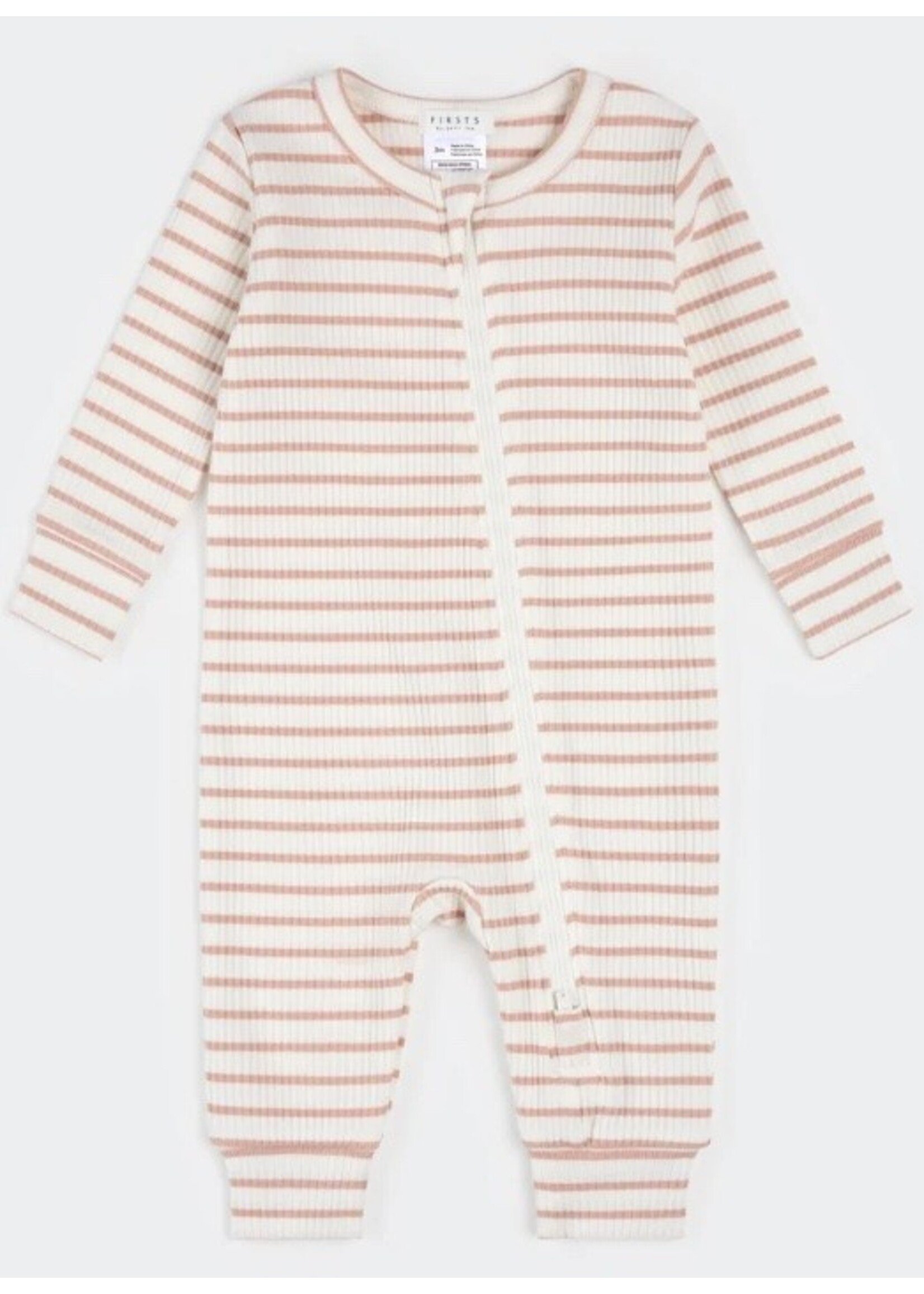Petit Lem Petit Lem,  Striped Modal Rib Sleeper || Rose