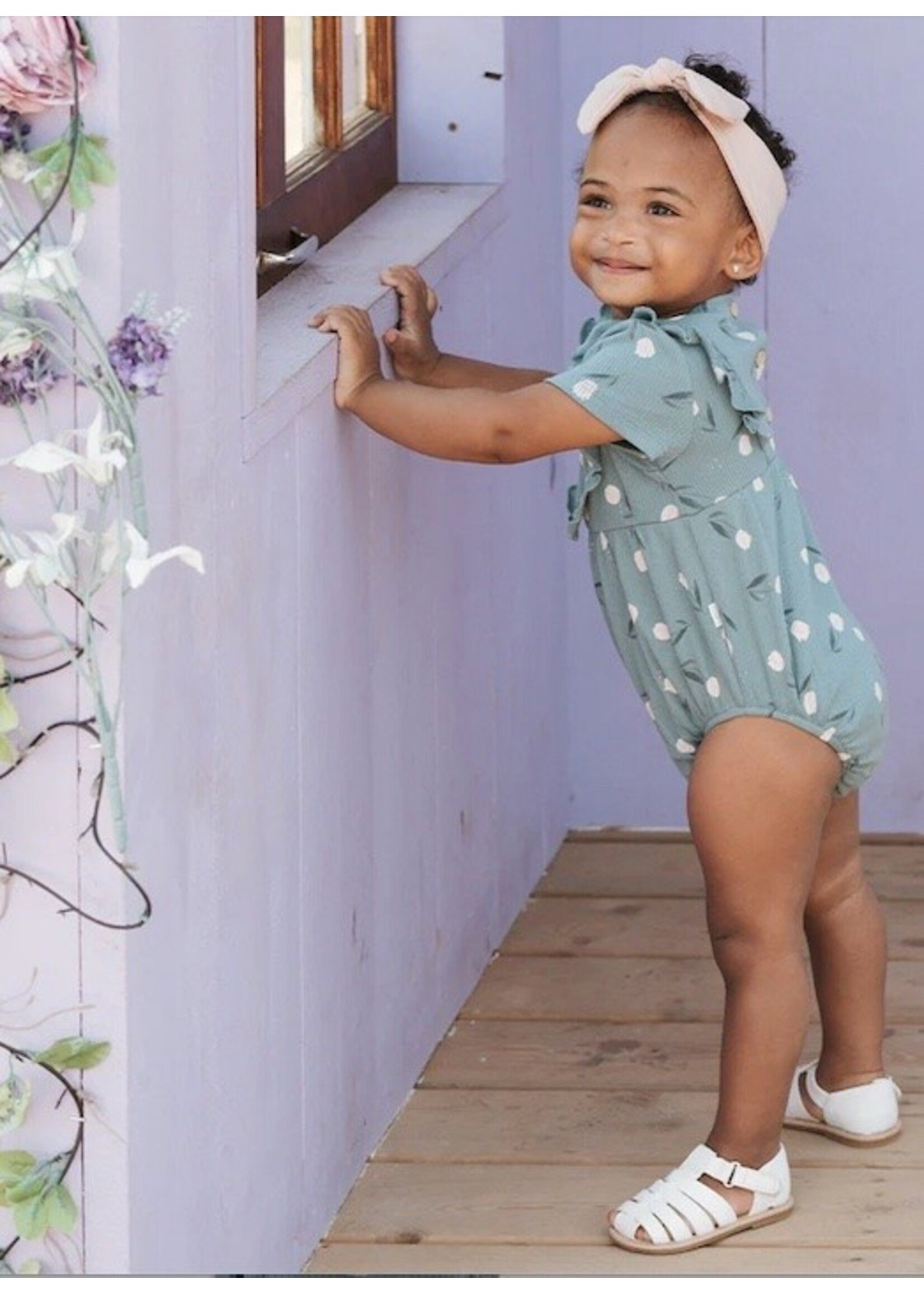 Petit Lem Petit Lem, Tulips Print Bubble Romper || Sea Blue