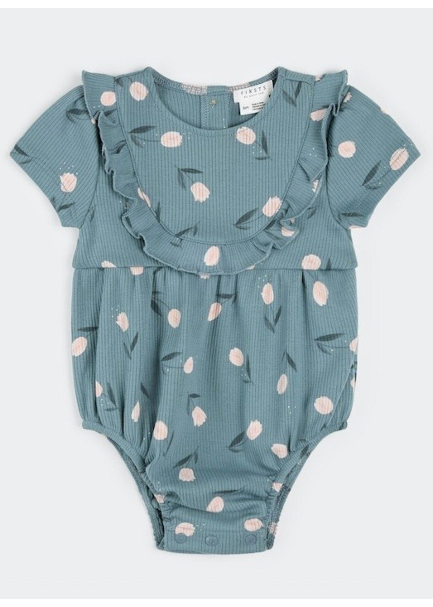 Petit Lem Petit Lem, Tulips Print Bubble Romper || Sea Blue