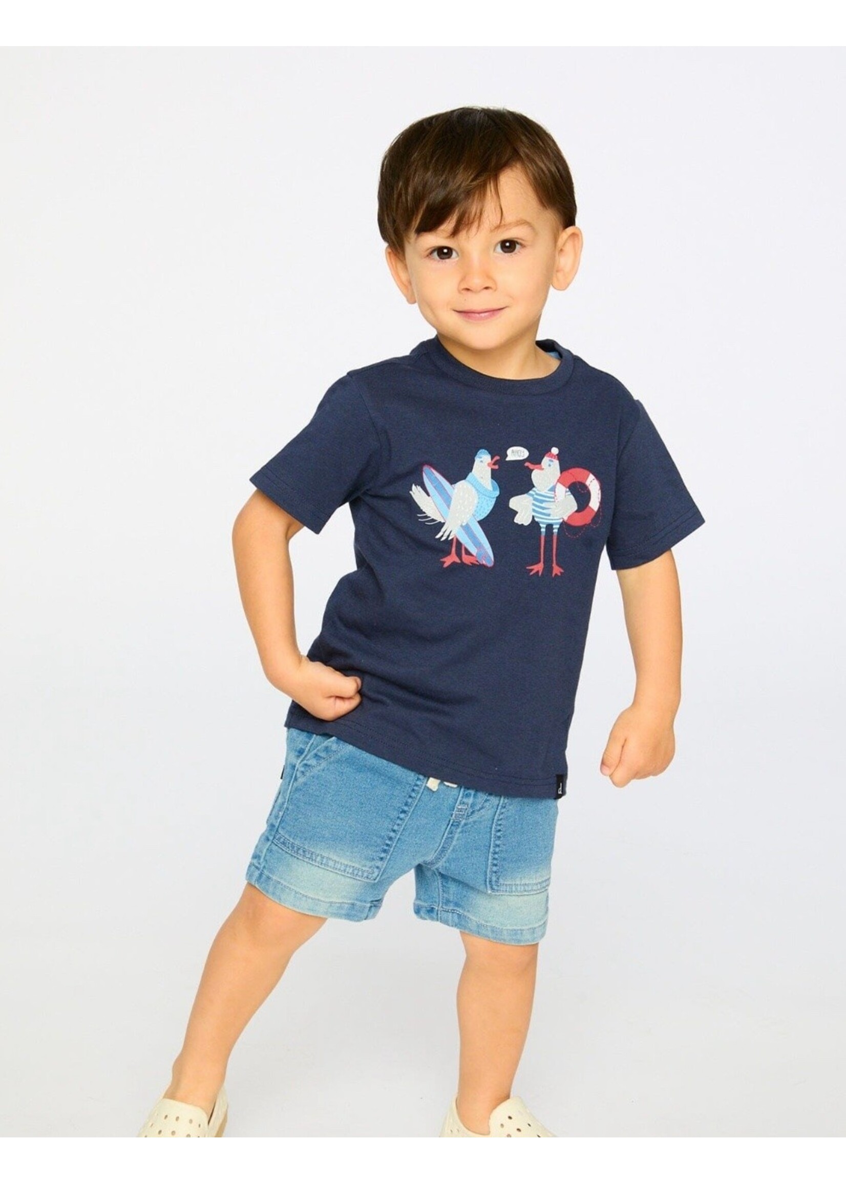 Deux Par Deux Deux Par Duex, Beach Bird Print Organic Cotton T-Shirt  || Blue