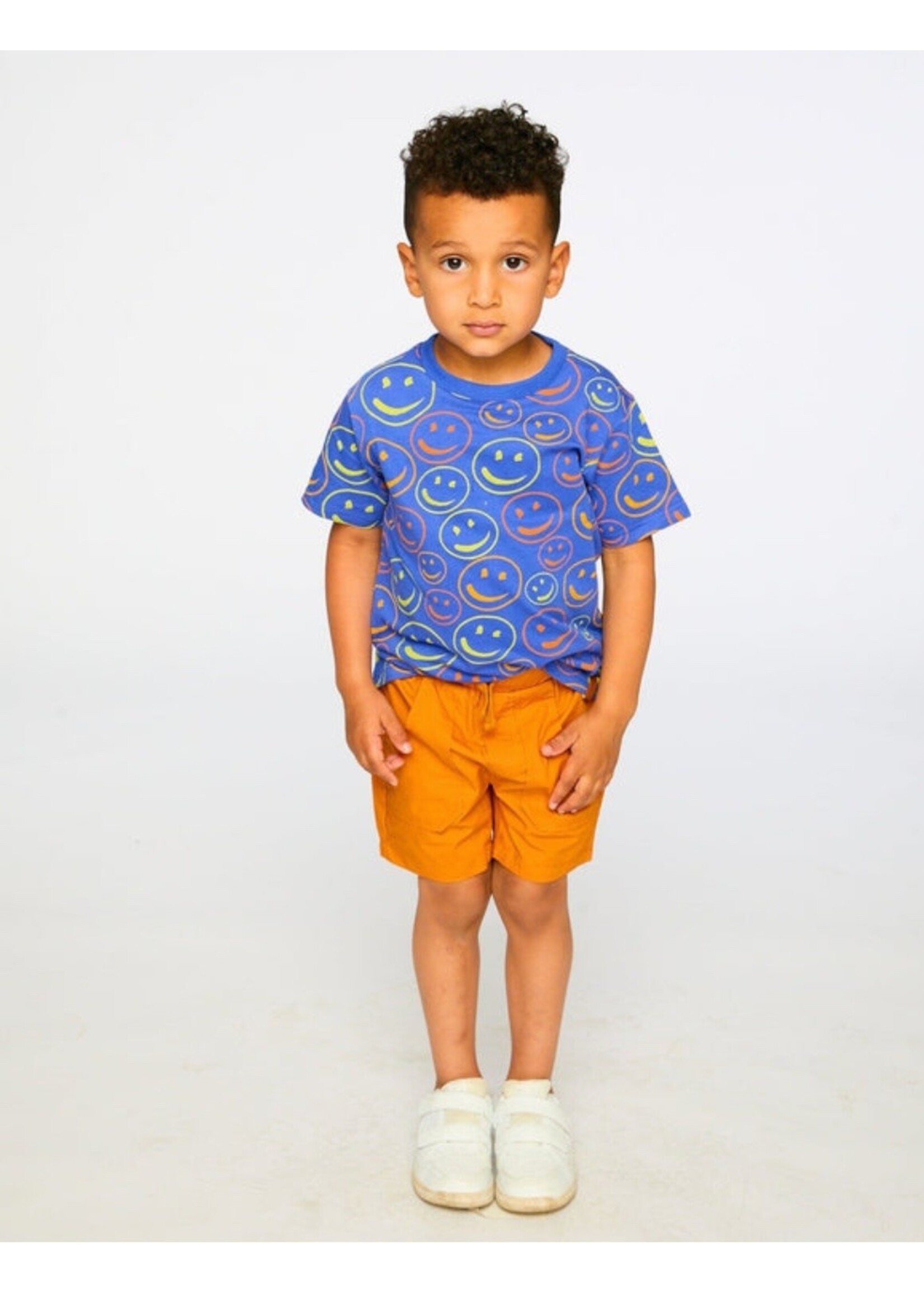 Deux Par Deux Deux Par Duex, Smiley Print Organic Cotton T-Shirt  || Blue