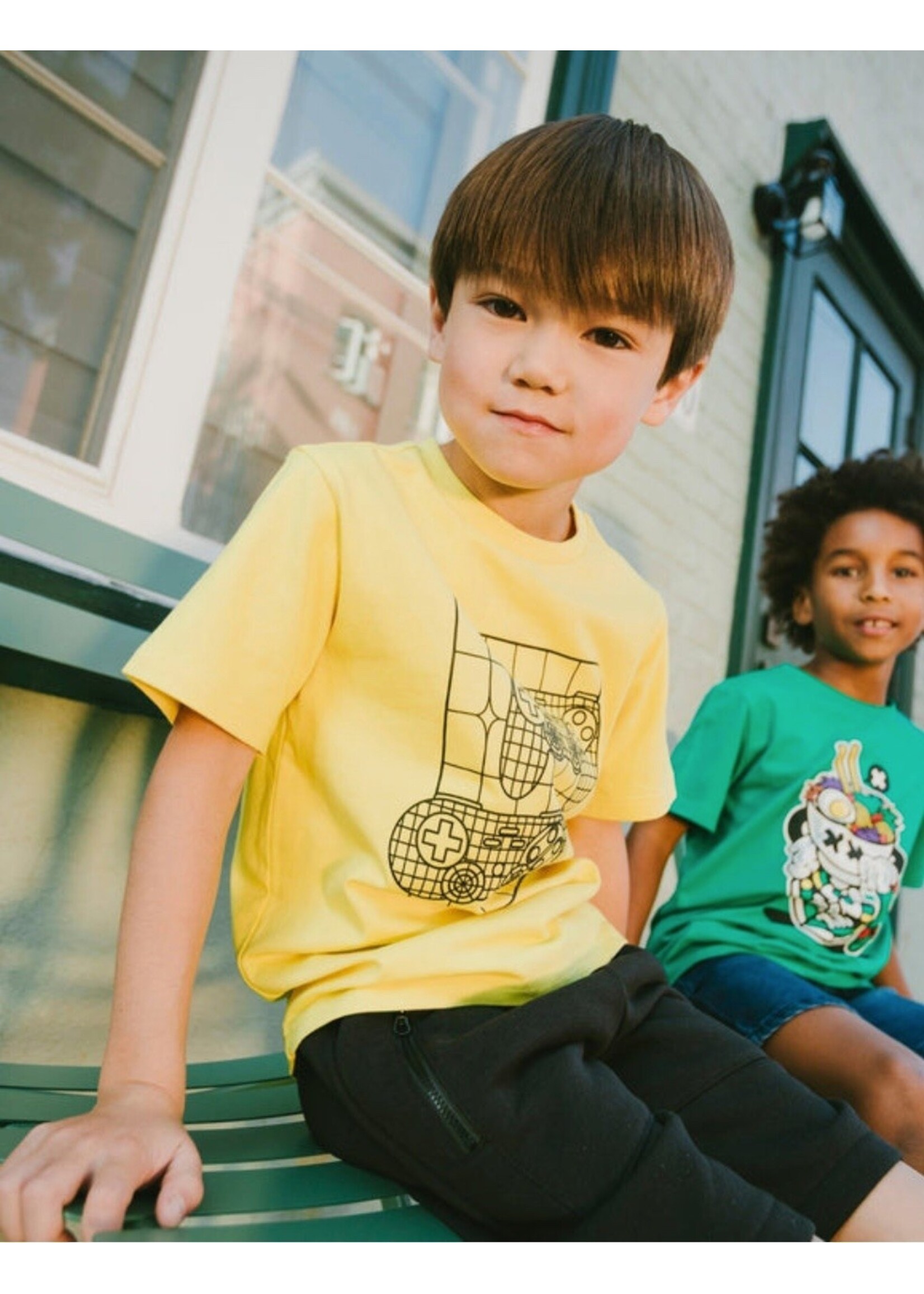 Deux Par Deux Deux Par Duex, Gaming Controller Print  Organic Cotton T-Shirt  || Yellow