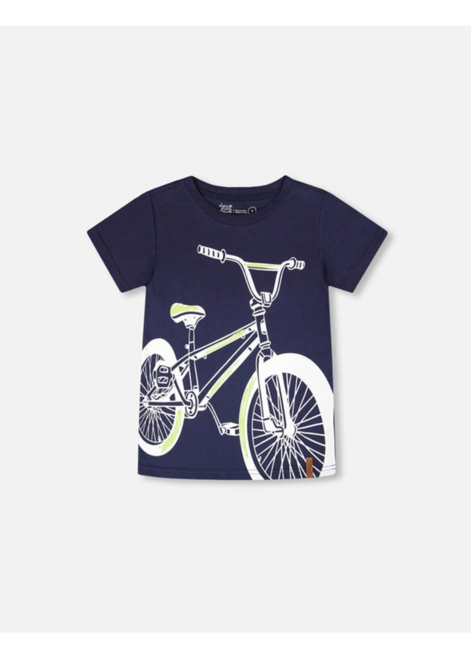 Deux Par Deux Deux Par Duex, Bike Print Organic Cotton T-Shirt  || Navy Blue