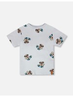 Deux Par Deux Deux Par Duex, Pug Print Organic Cotton T-Shirt  || Blue