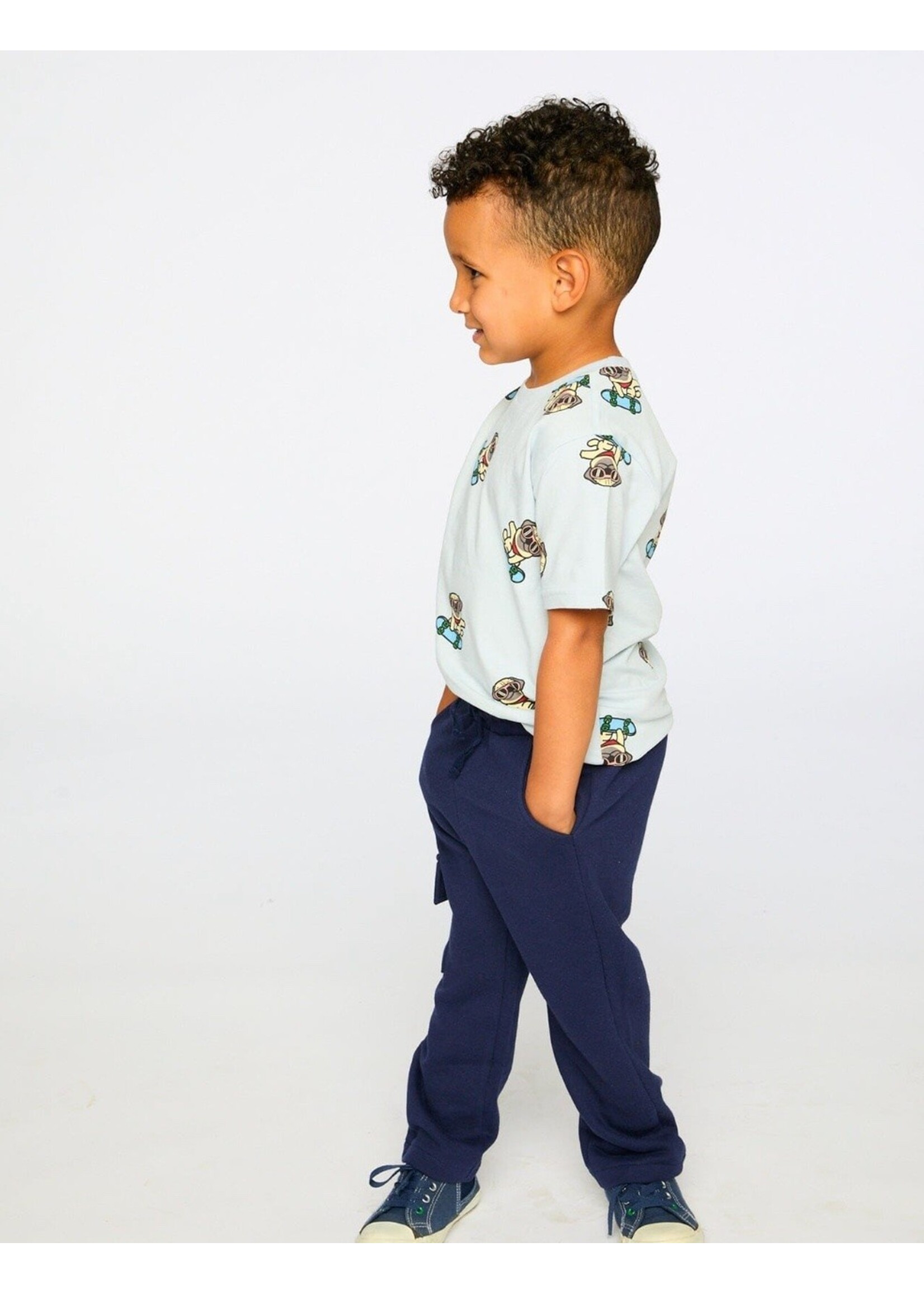 Deux Par Deux Deux Par Duex, Pug Print Organic Cotton T-Shirt  || Blue