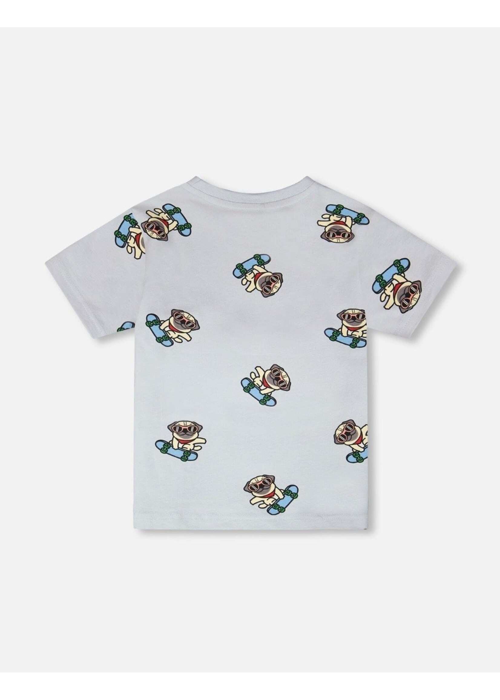 Deux Par Deux Deux Par Duex, Pug Print Organic Cotton T-Shirt  || Blue