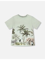 Deux Par Deux Deux Par Duex, Safari Print Organic Cotton T-Shirt  || Mint Green