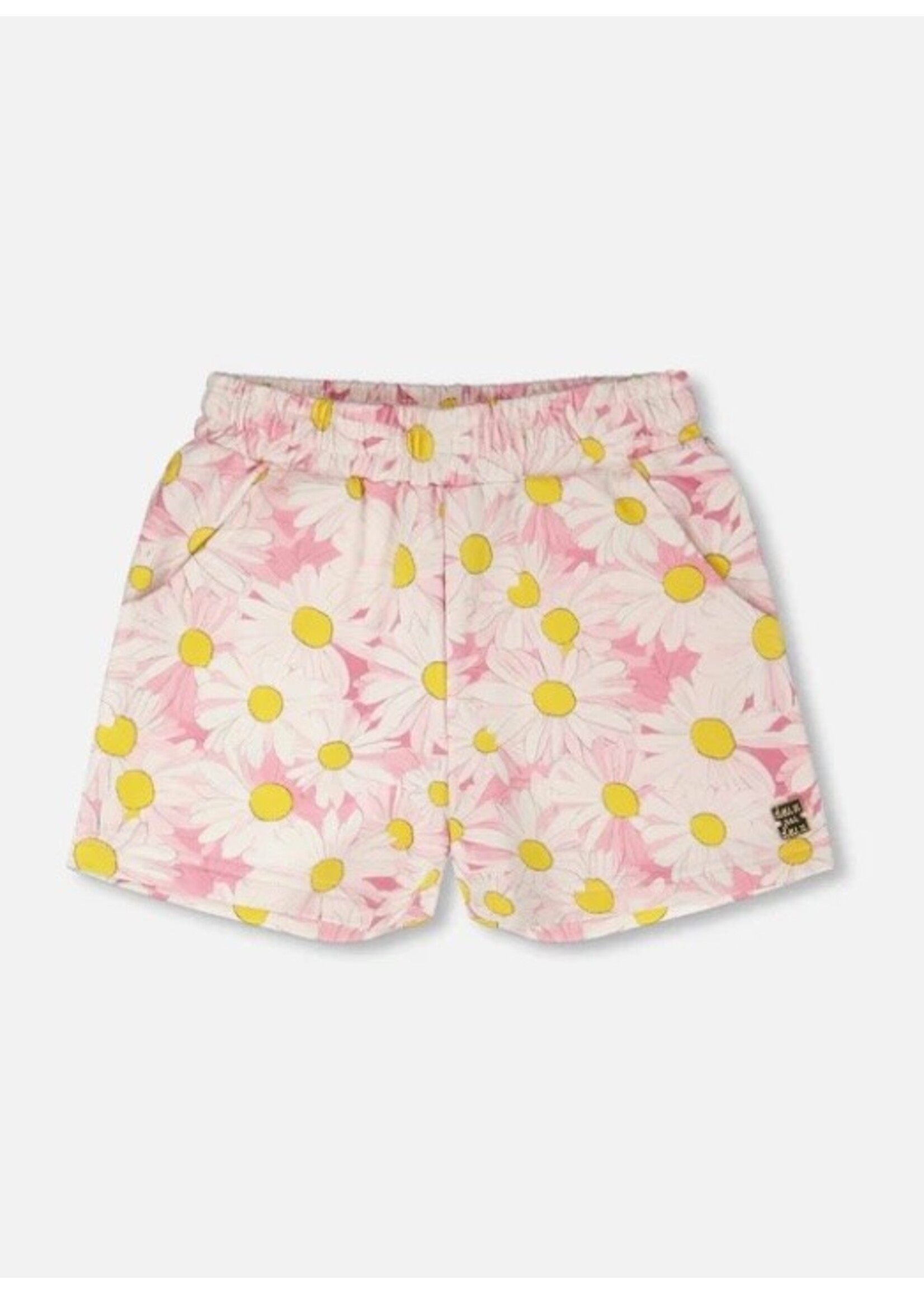 Deux Par Deux Deux Par Duex,  French Terry Shorts || Pink Printed Daisies