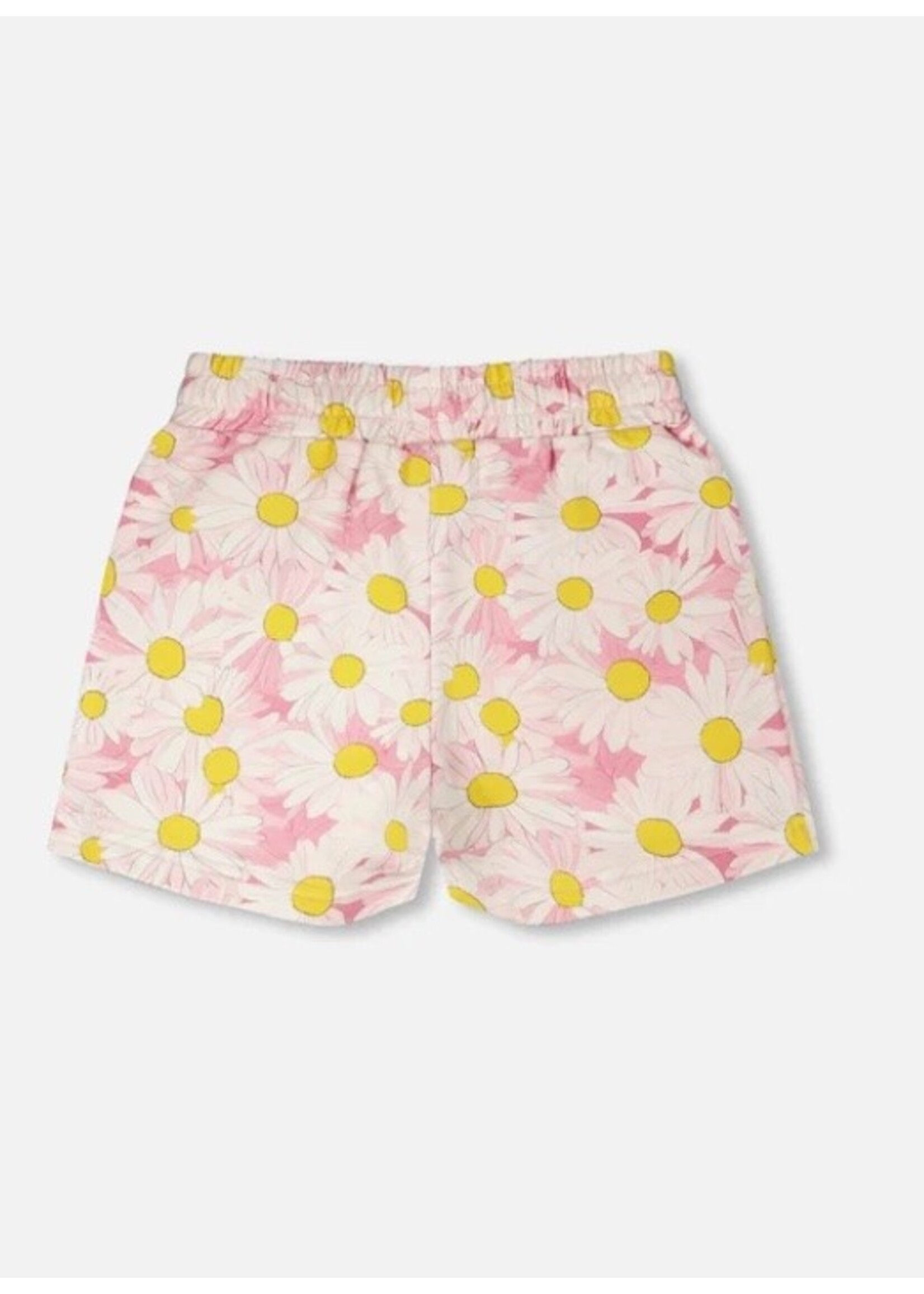 Deux Par Deux Deux Par Duex,  French Terry Shorts || Pink Printed Daisies
