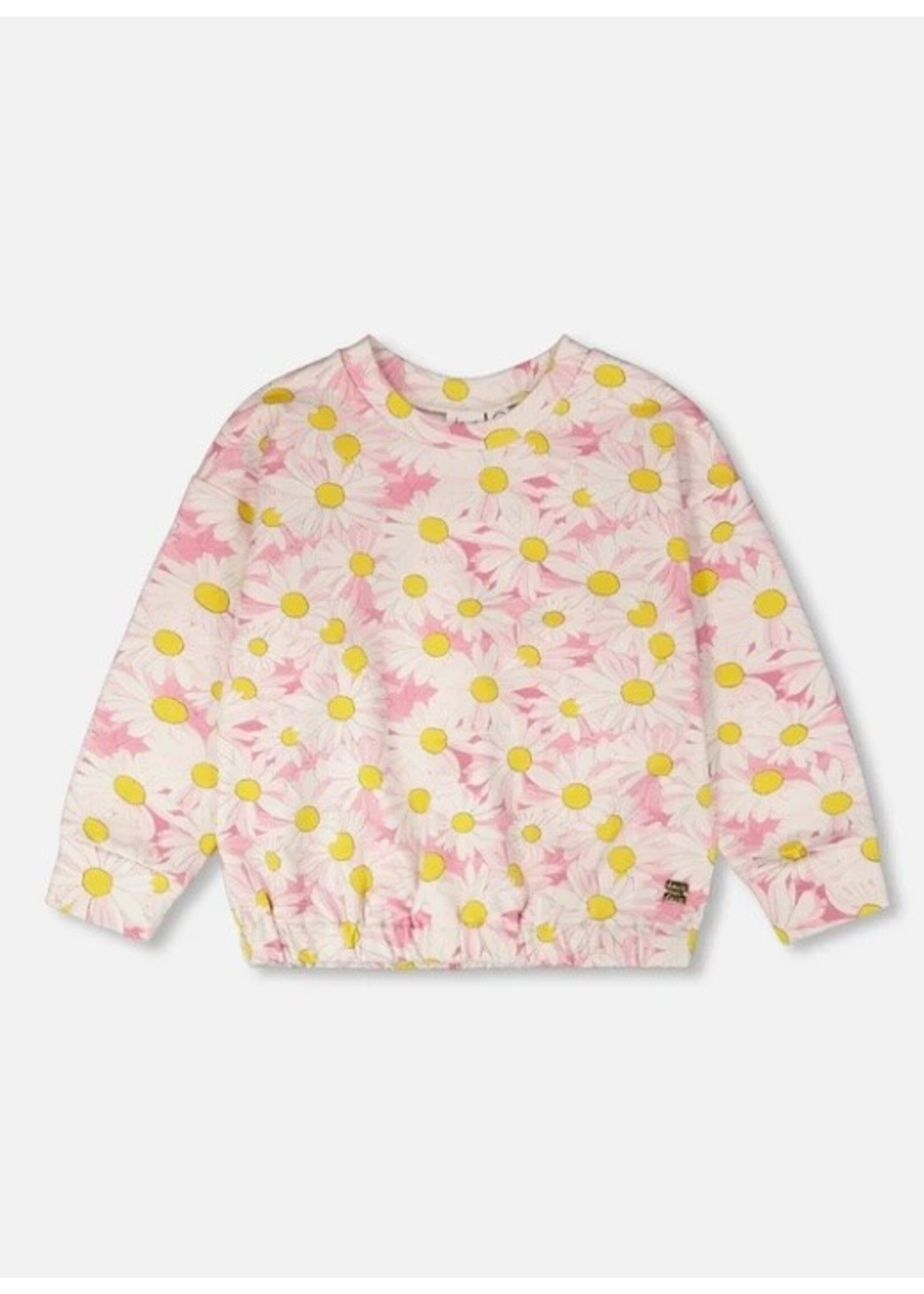 Deux Par Deux Deux Par Duex, French Terry Sweatshirt || Pink Printed Daisies