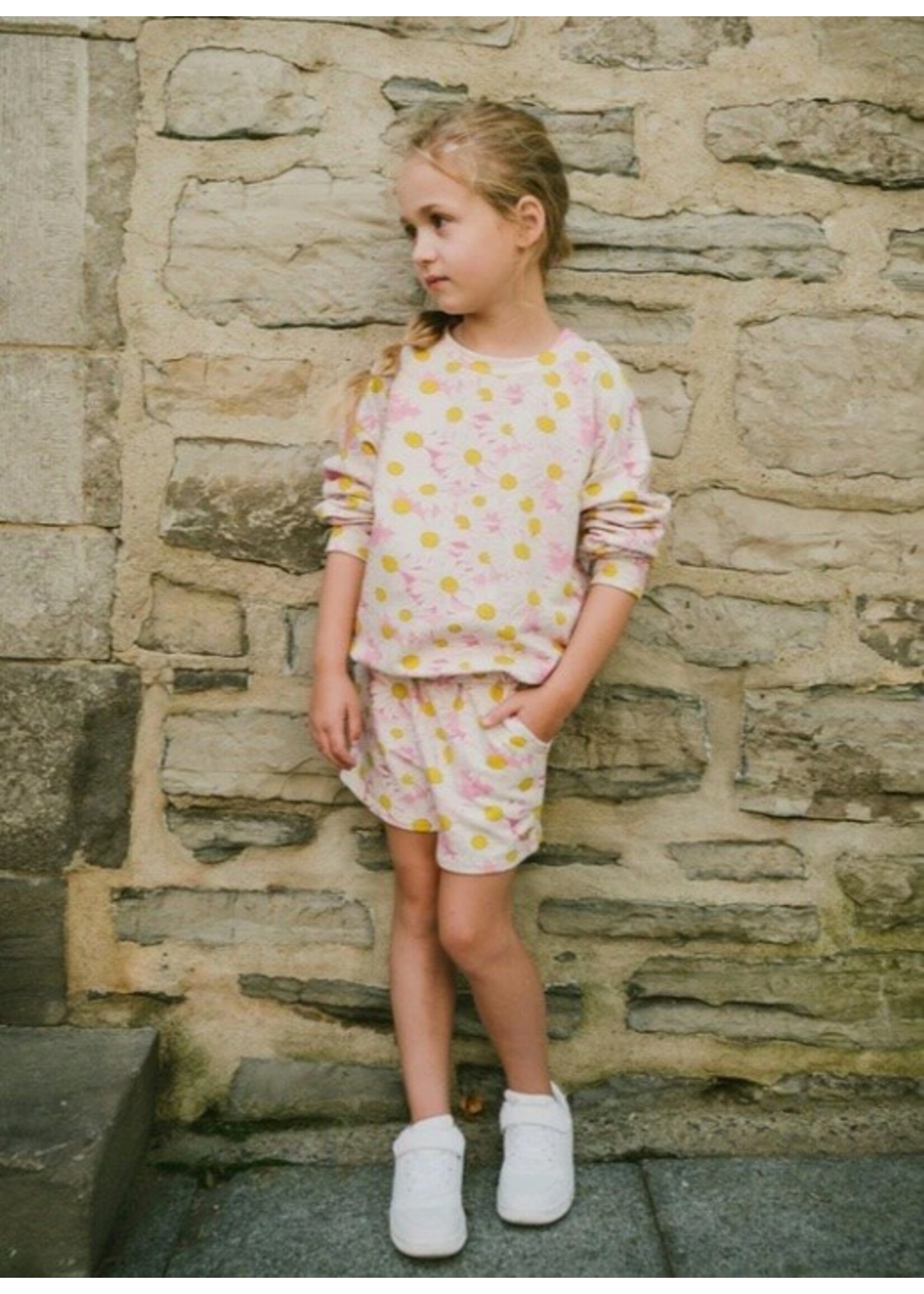 Deux Par Deux Deux Par Duex, French Terry Sweatshirt || Pink Printed Daisies