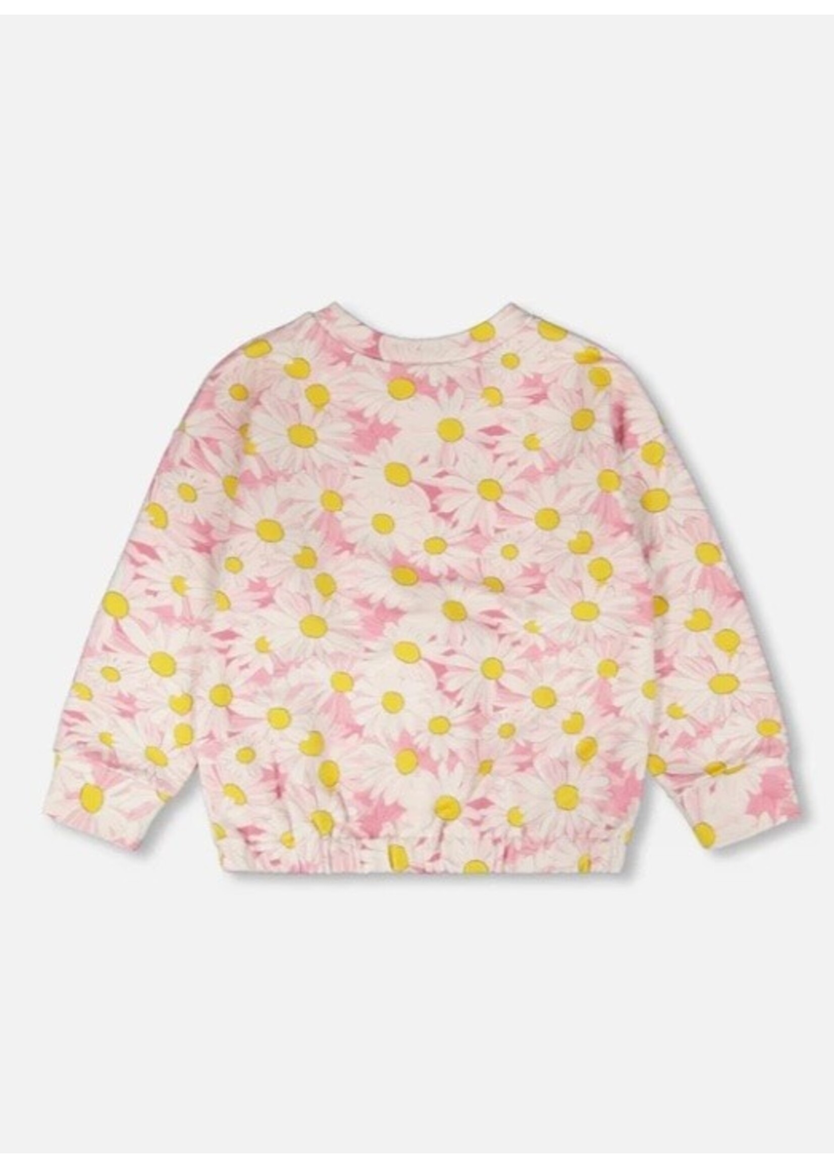 Deux Par Deux Deux Par Duex, French Terry Sweatshirt || Pink Printed Daisies