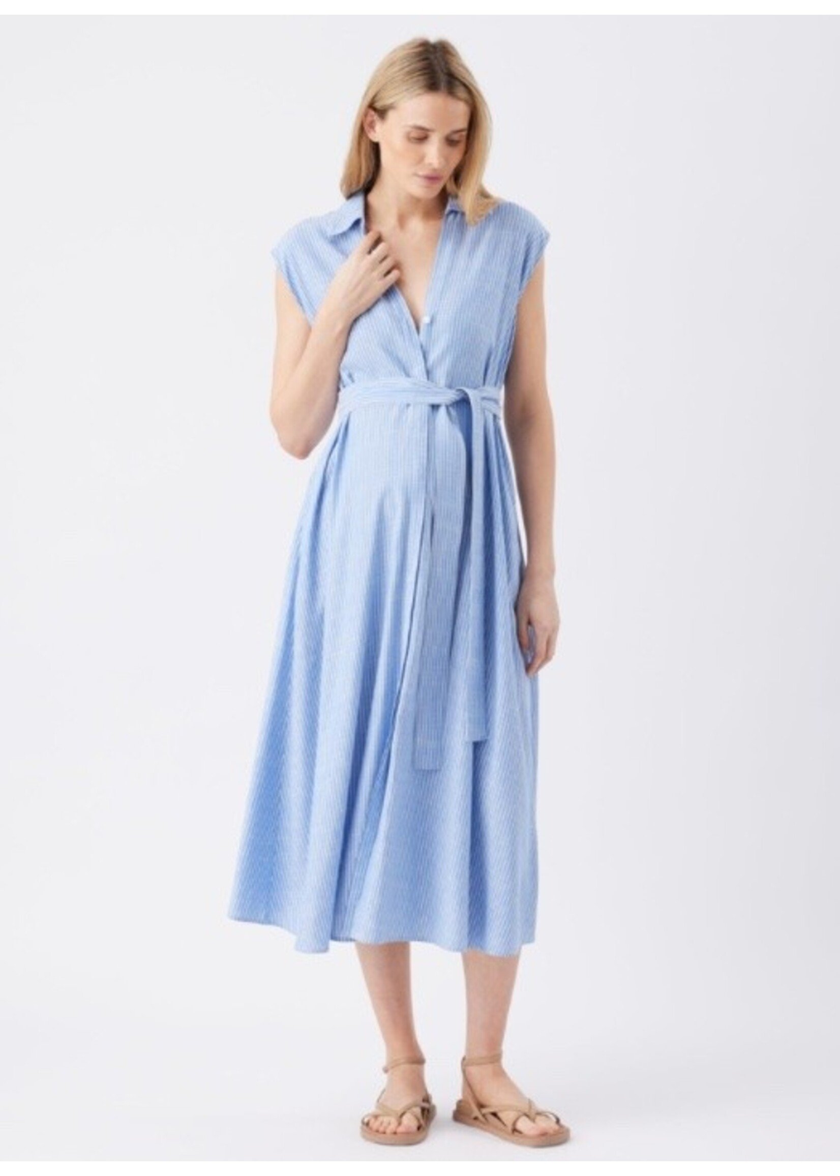 Ripe Maternity Ripe Maternity, Abby Stripe Shirt Dress || Blue / White